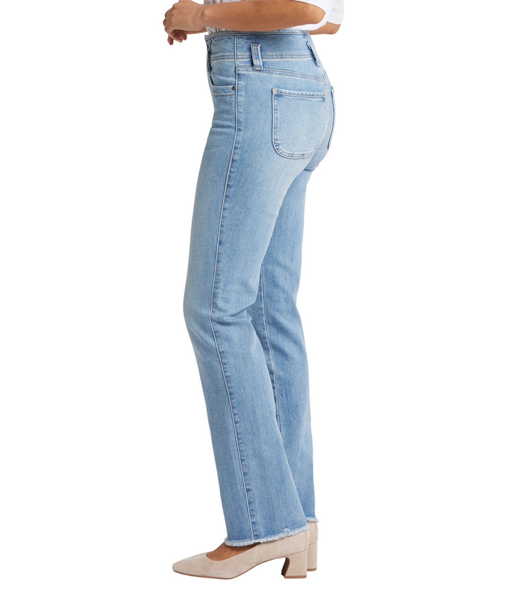 NYDJ Marilyn Stretch Denim High Rise Straight Leg Frayed Hem Jeans