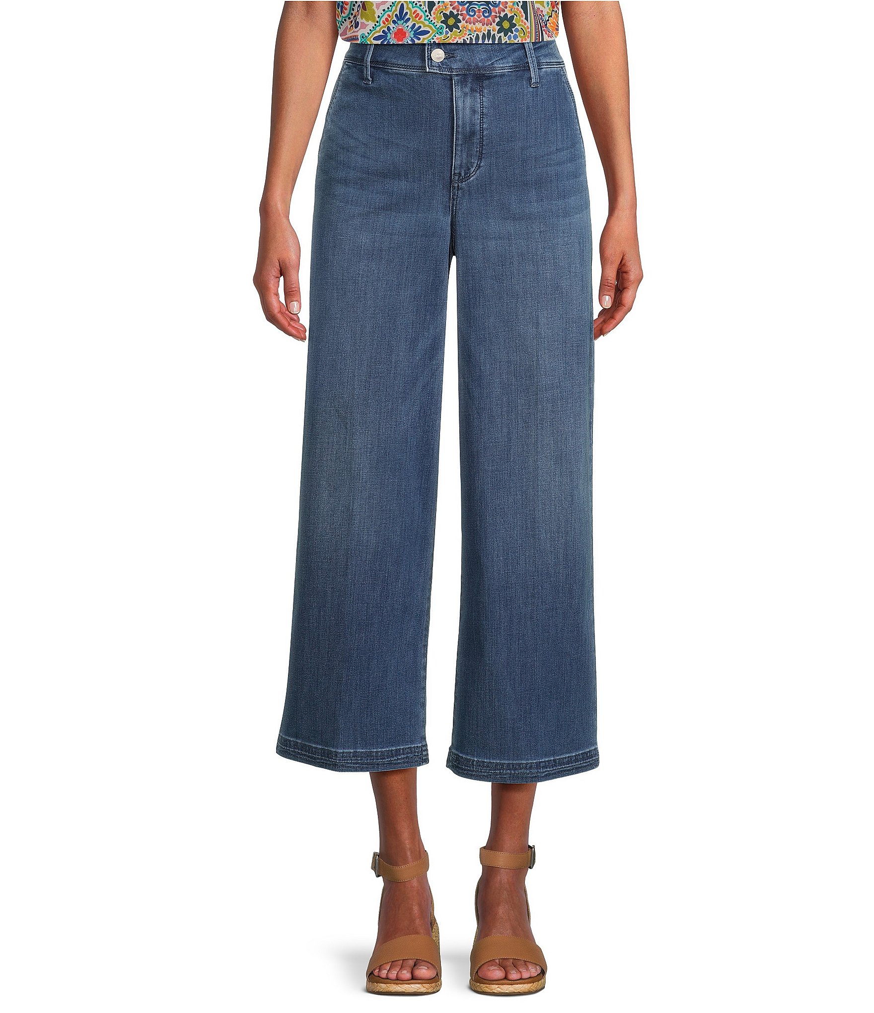 NYDJ Mona High Rise Wide Leg Ankle Length Stretch Denim Jeans | Dillard's