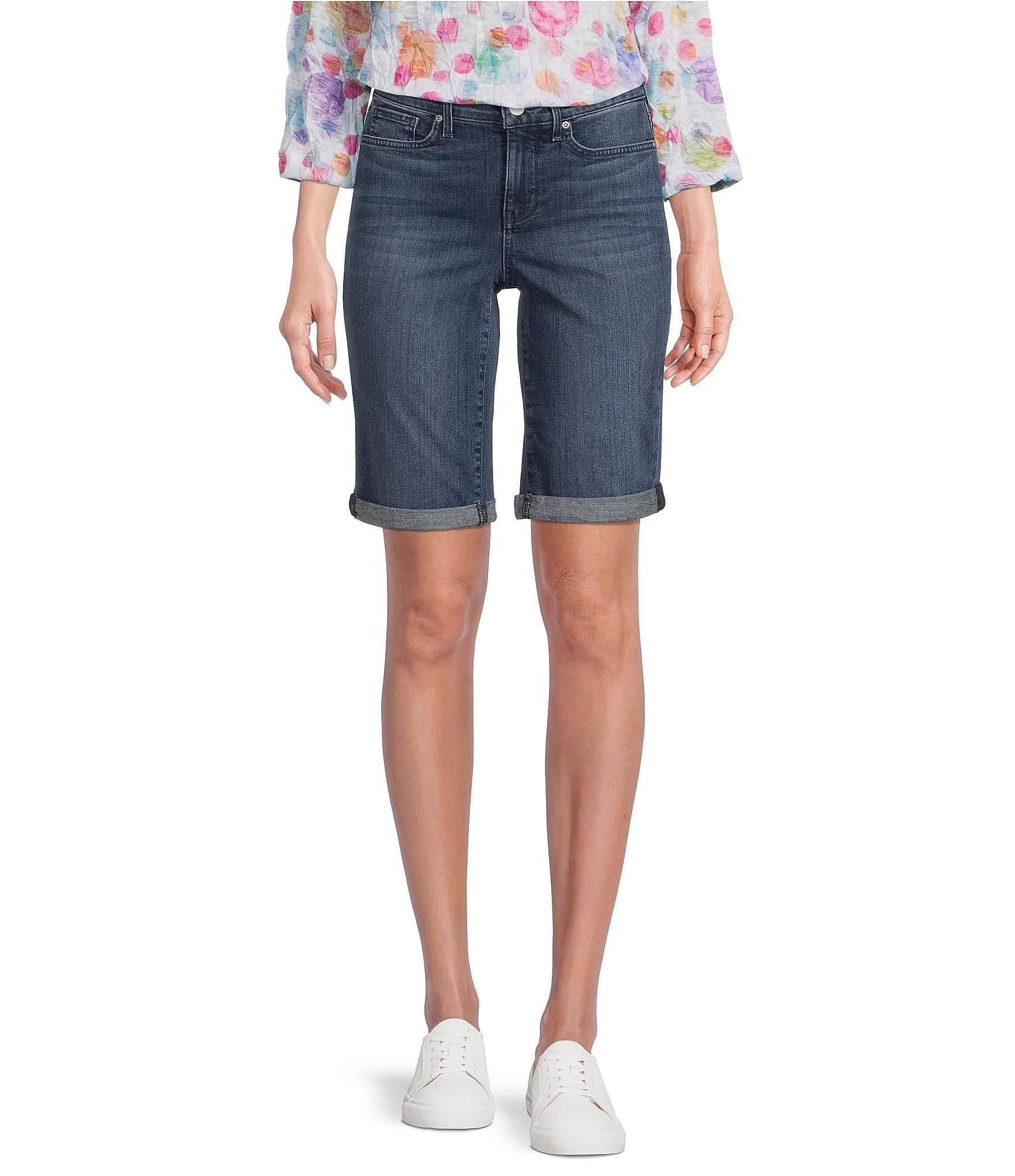 NYDJ Petite Size Briella Rolled-Cuff Hem Denim Shorts | Dillard's