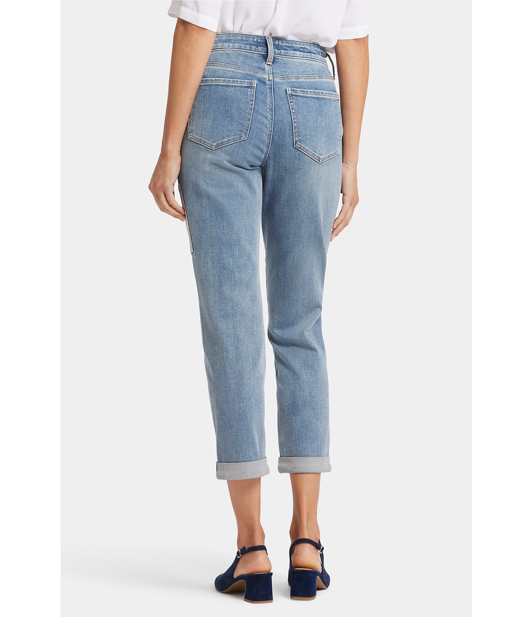 NYDJ Petite Size Margot Embroidered Patch Cropped Girlfriend Jean
