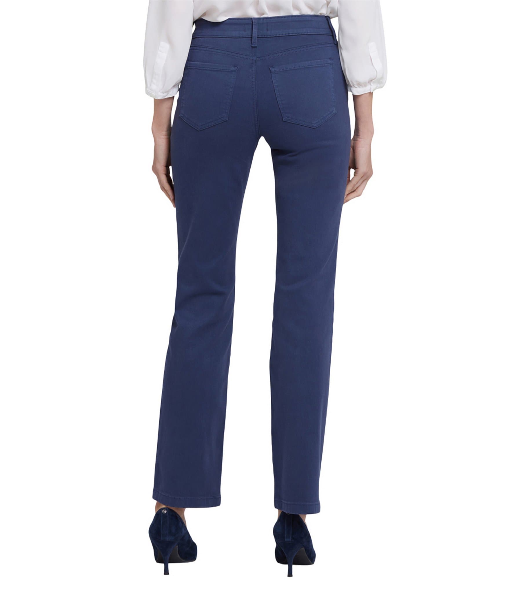 NYDJ Petite Size Marilyn Stretch Denim Utility Pocketed Straight Leg Jeans