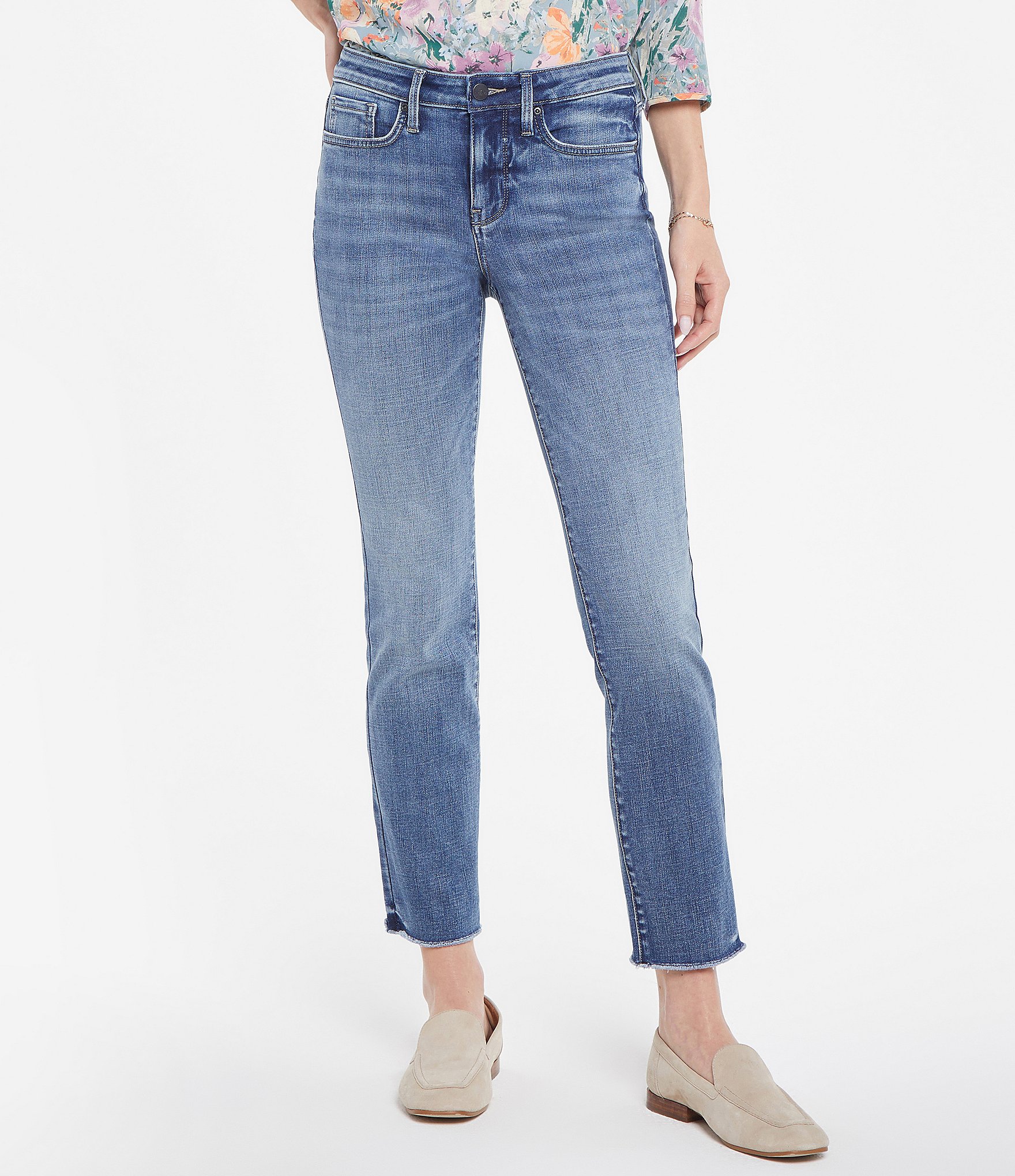 NYDJ Petite Size Sheri Slim Leg Ankle Fray Hem Jeans | Dillard's