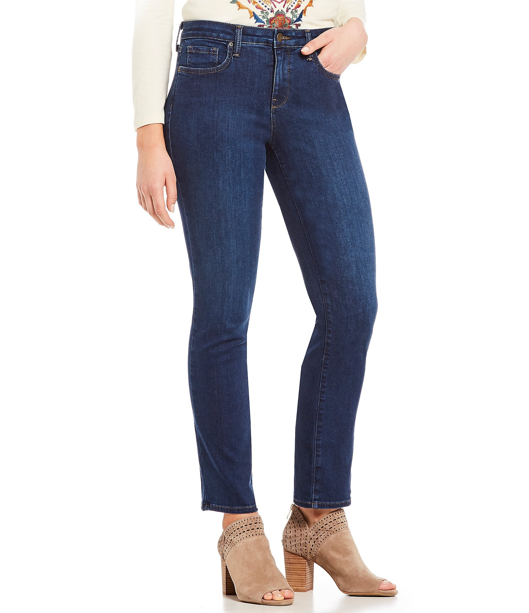 NYDJ Petite Size Sheri Slim Tonal Stitch High Rise Jeans | Dillard's