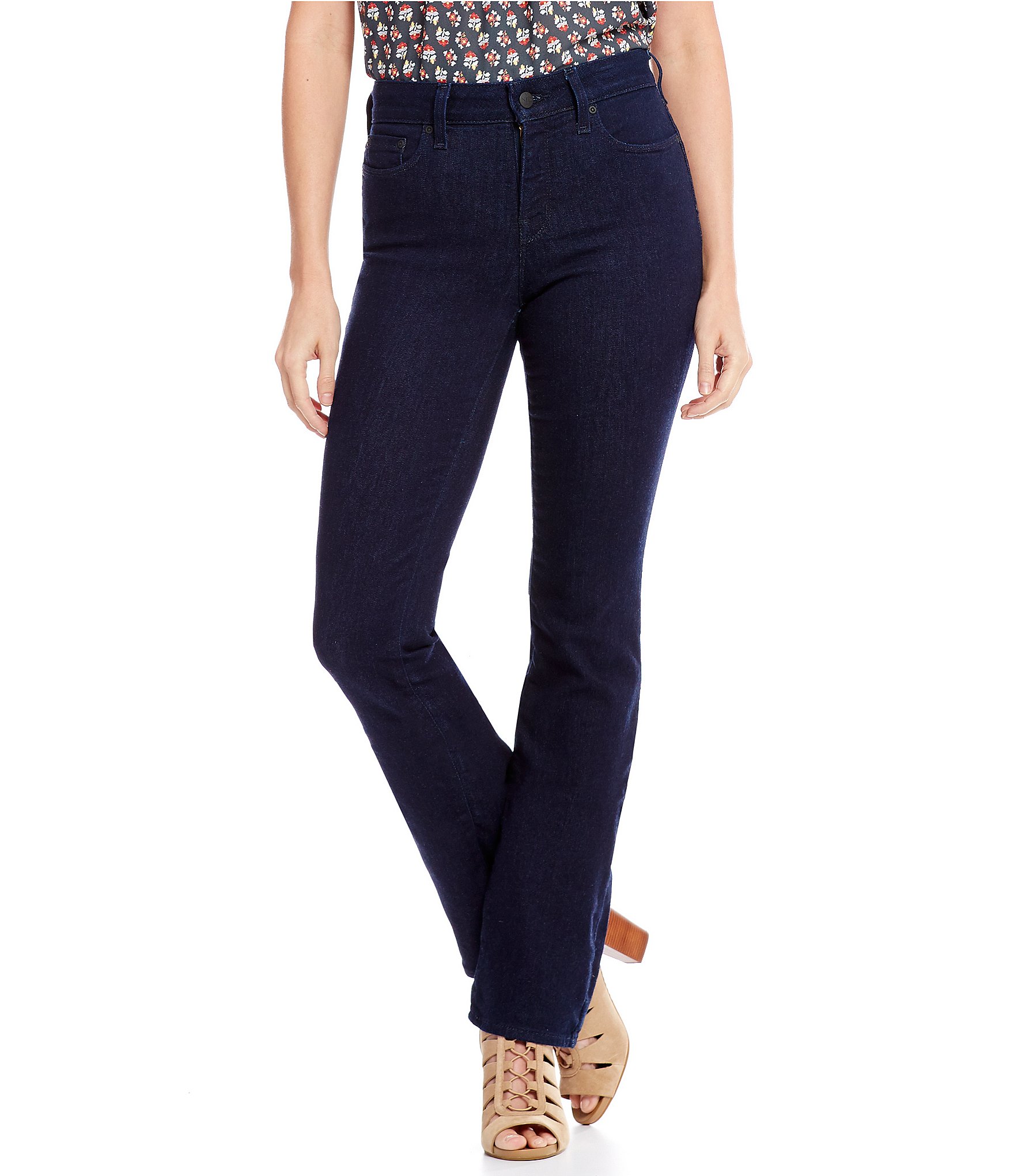 NYDJ Womens Petite Size Marilyn Straight Leg Jeans with Roll Cuff in Sure Stretch Denim