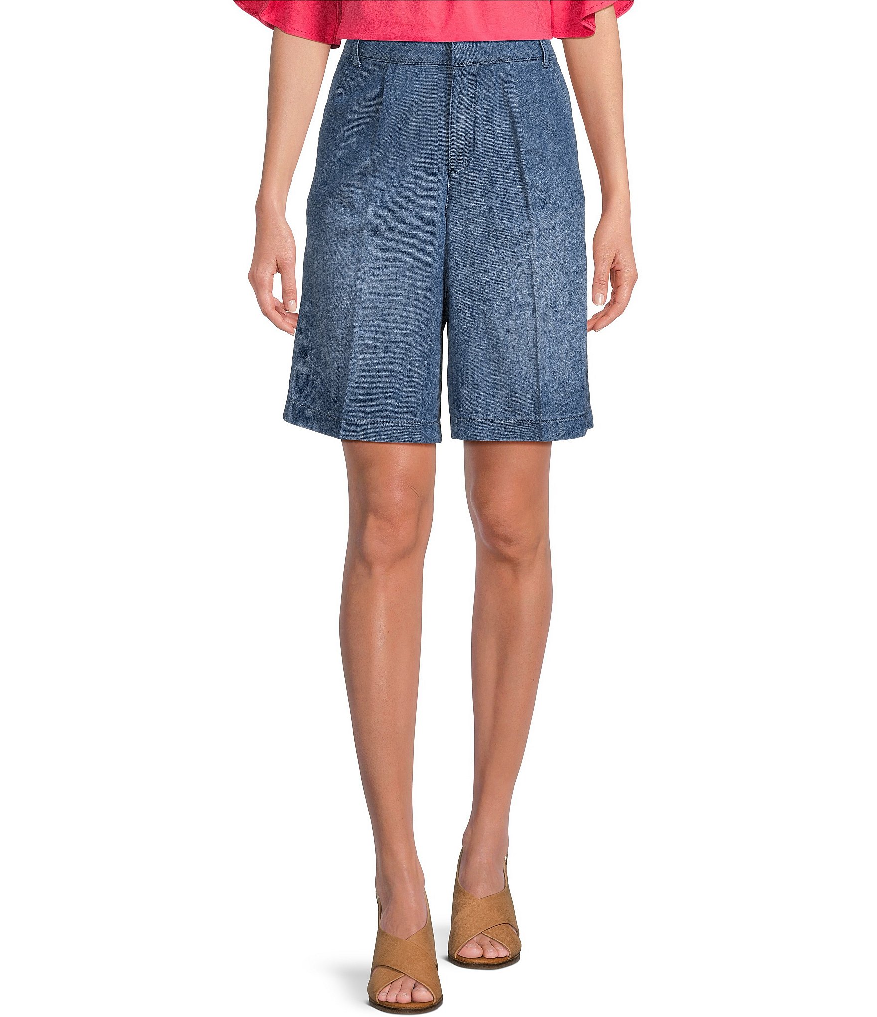 NYDJ Pleated High Rise Wide Leg Relaxed Fit Bermuda Shorts | Dillard's