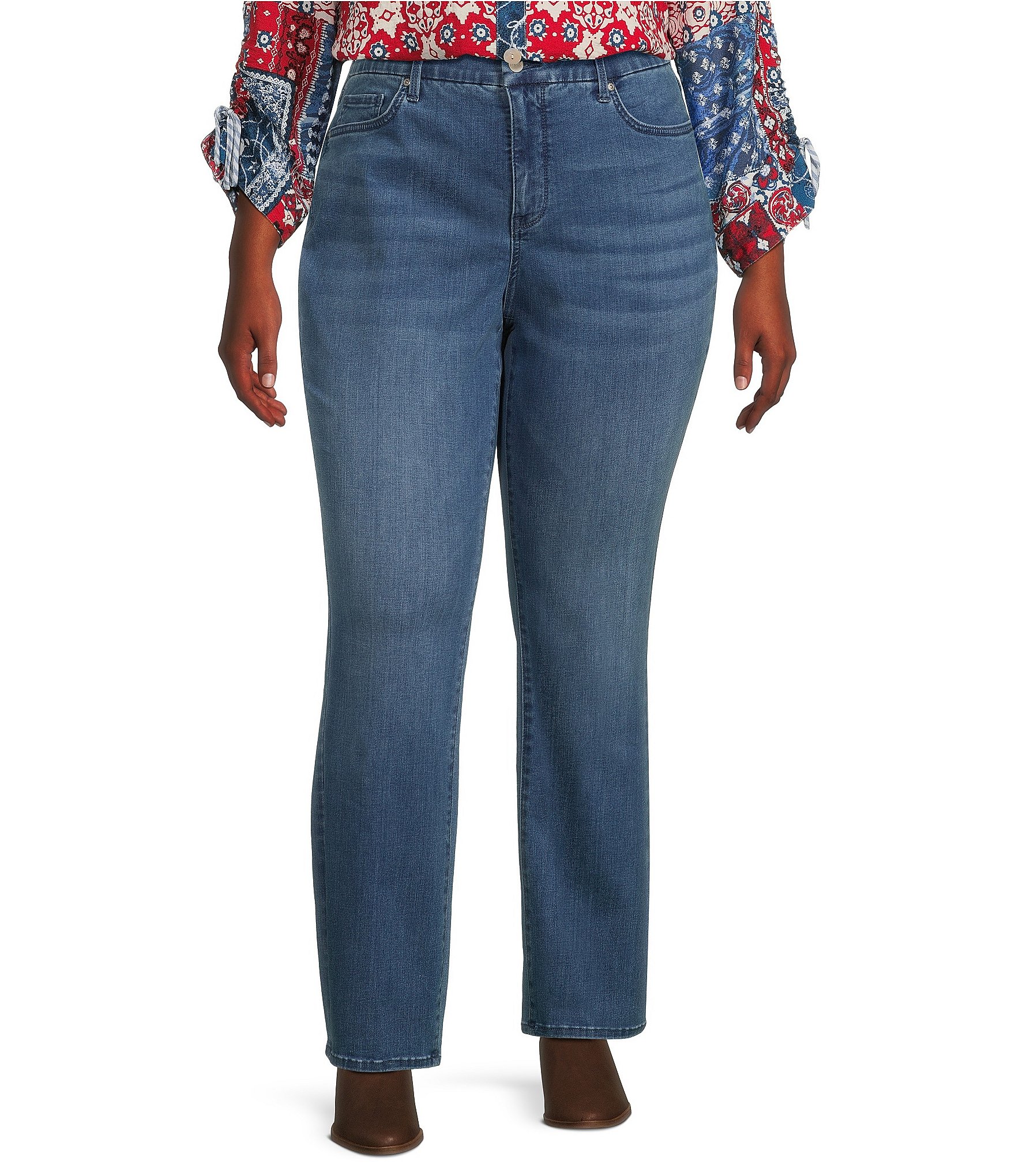 Marilyn Straight Jeans In Plus Size - Husk Red