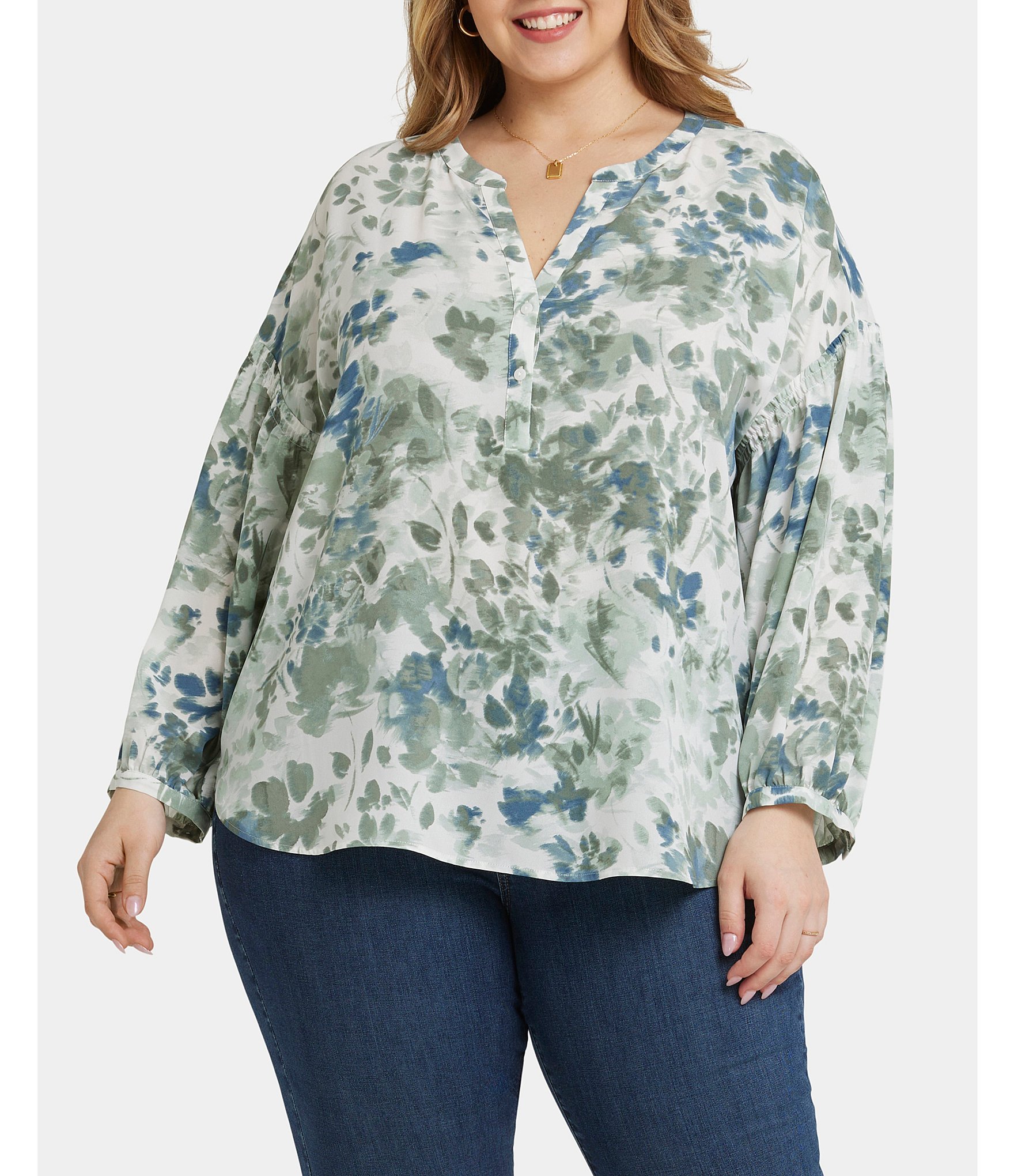 Nydj Plus Size Paulina Printed Peasant Blouse Dillards 4742