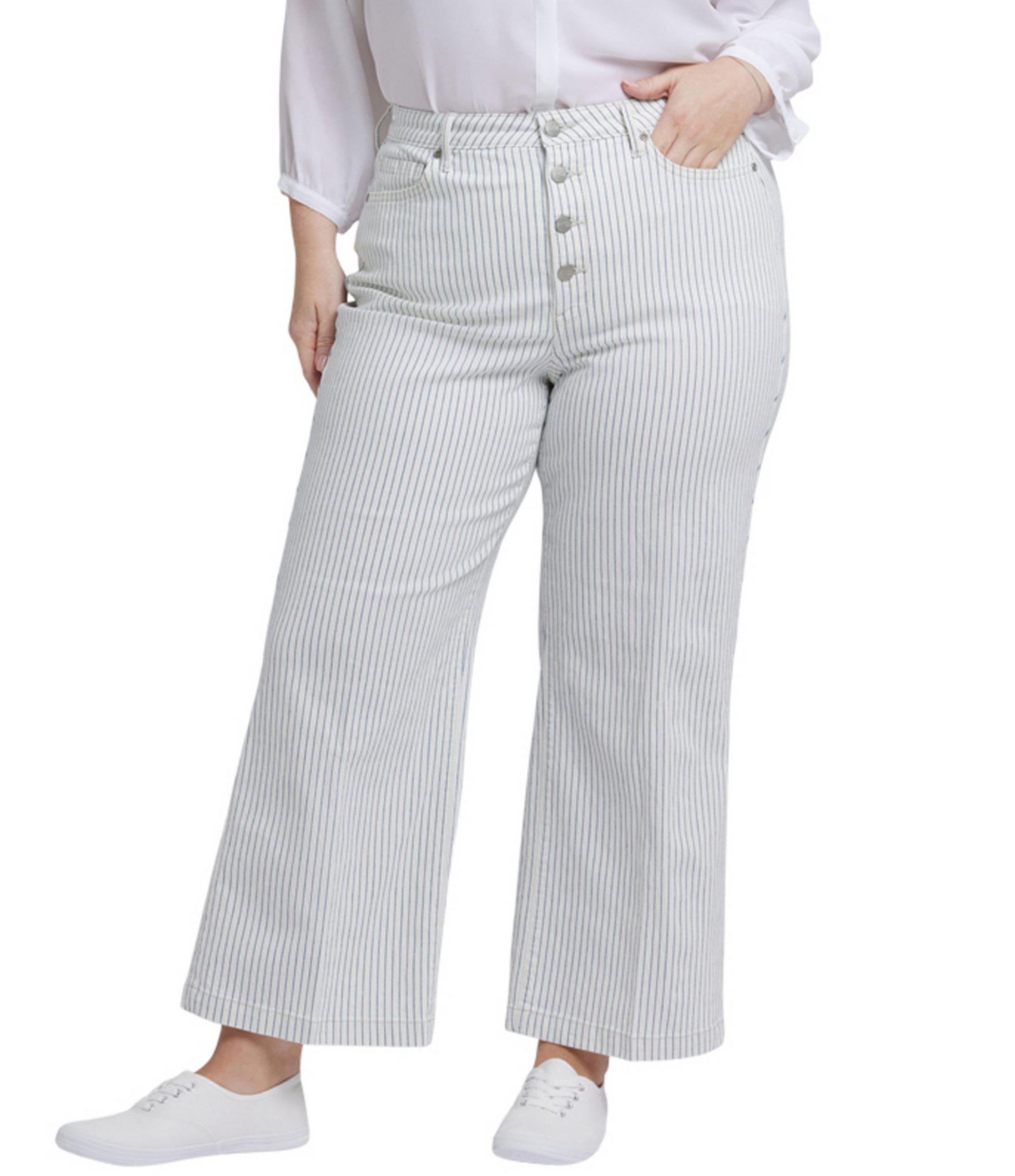 NYDJ Plus Size Teresa High Rise Wide Leg Stripe Ankle Jeans