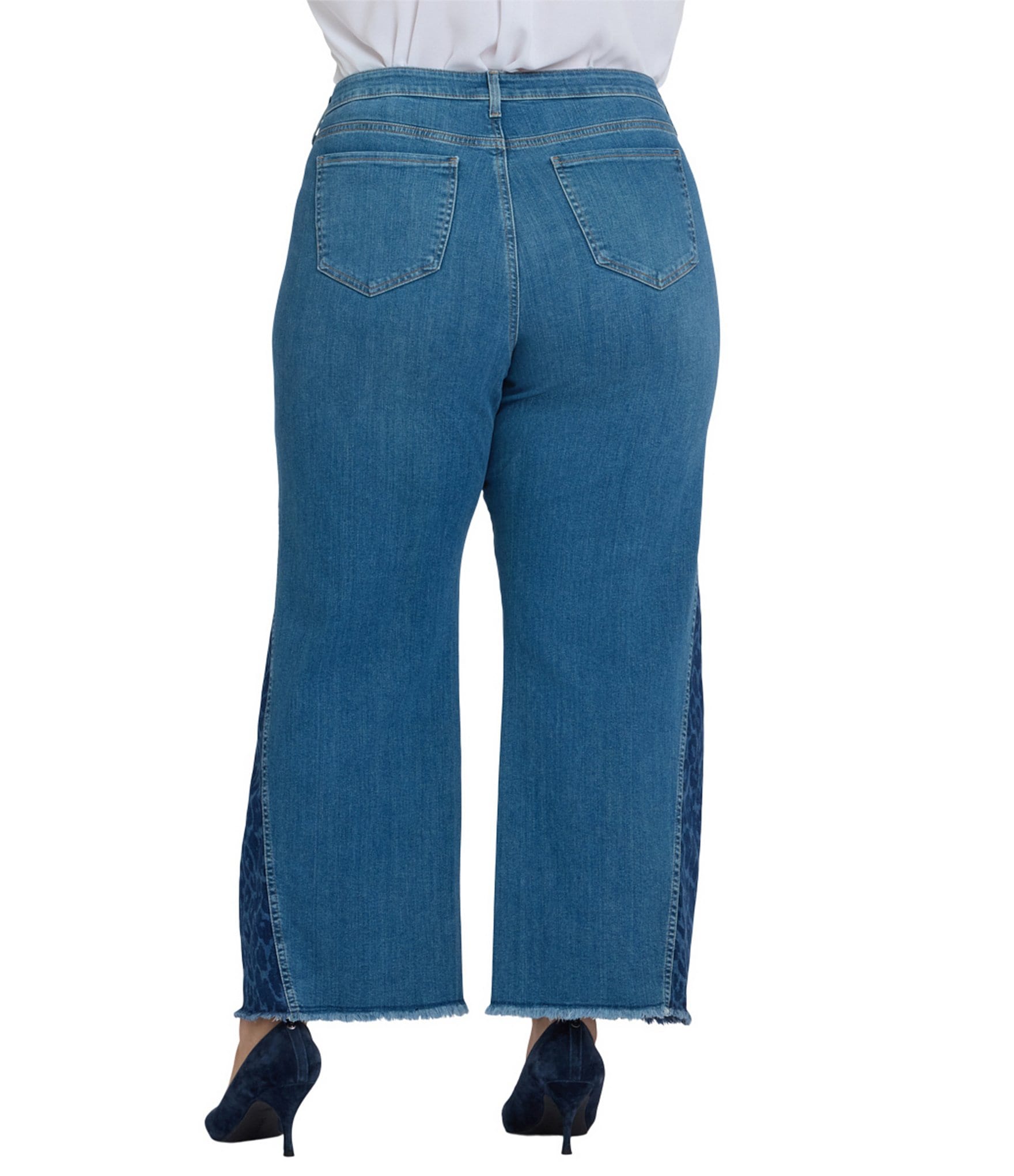 NYDJ Plus Size Teresa Leopard Cream Lift Tuck® Technology Stretch Denim Side Panel Wide Leg Jeans