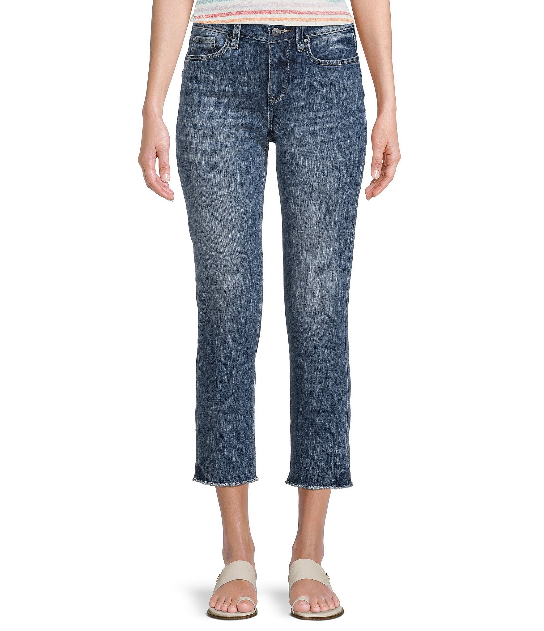 NYDJ Sheri Frayed Hem Stretch Denim Slim Leg Crop Jeans | Dillard's