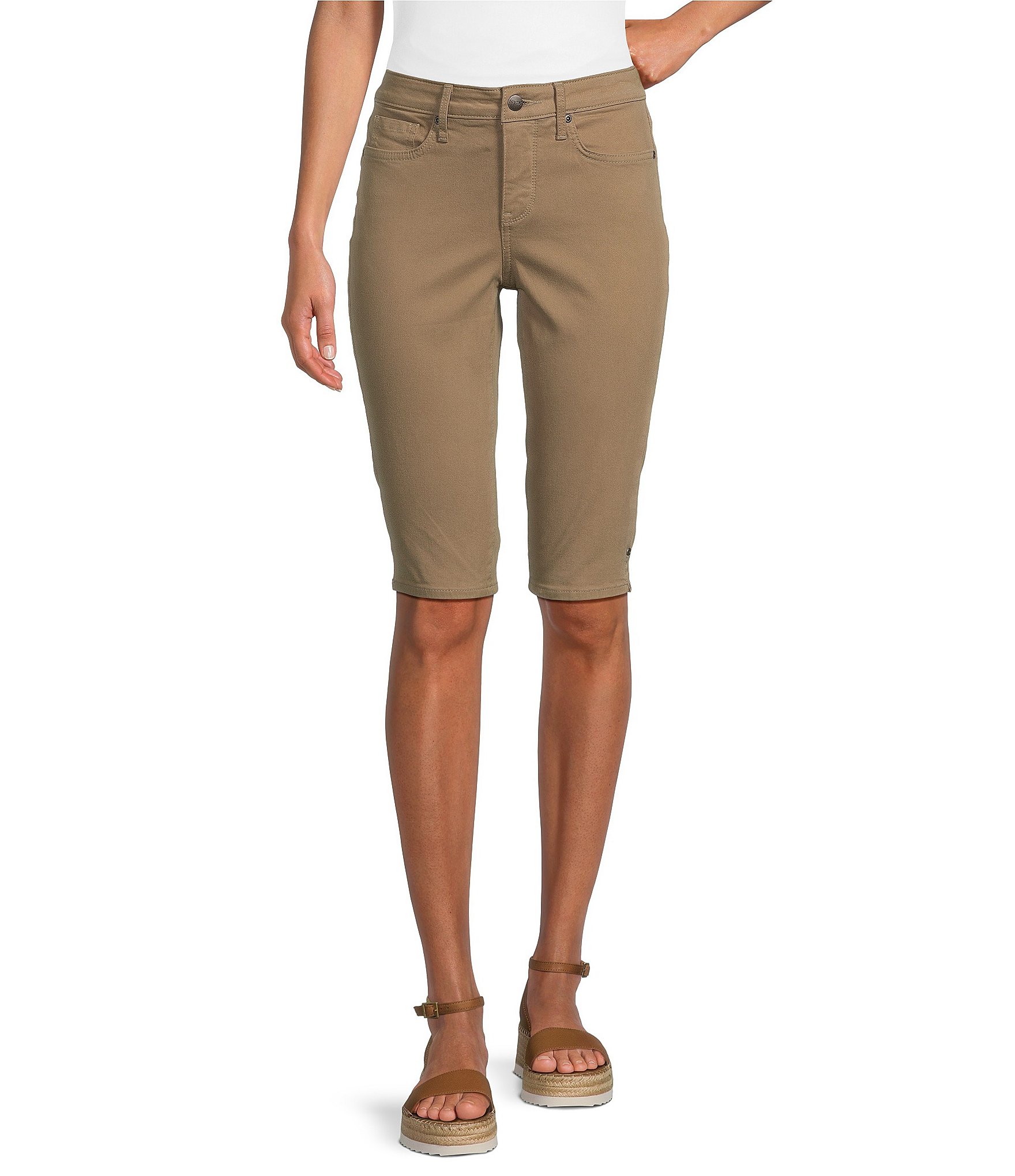 NYDJ Side Slit Hem Rivet Bike Stretch Denim Bermuda Shorts NYDJ Side Slit Hem Rivet Bike Stretch Denim Bermuda Shorts