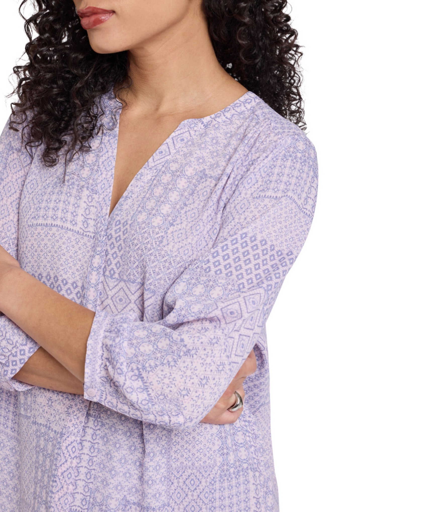 NYDJ Split Round Neck 3/4 Sleeves Pintuck Blouse