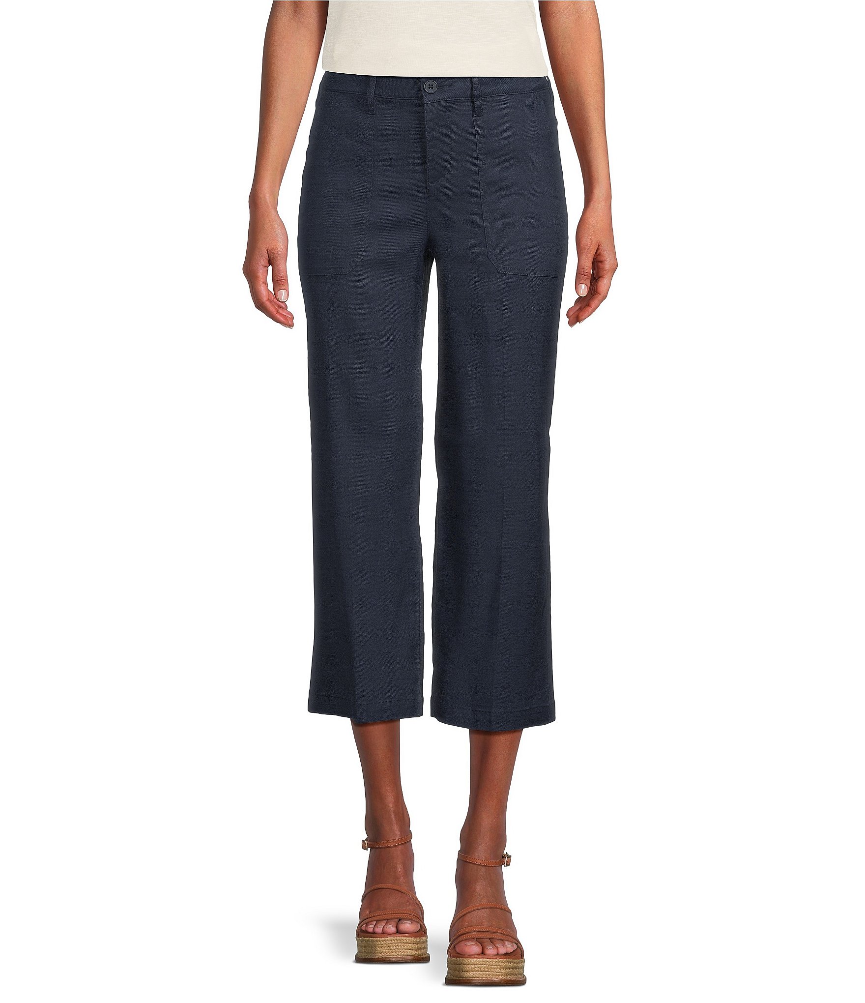 NYDJ Stretch Linen High Rise Wide Leg Cargo Capri Pants | Dillard's