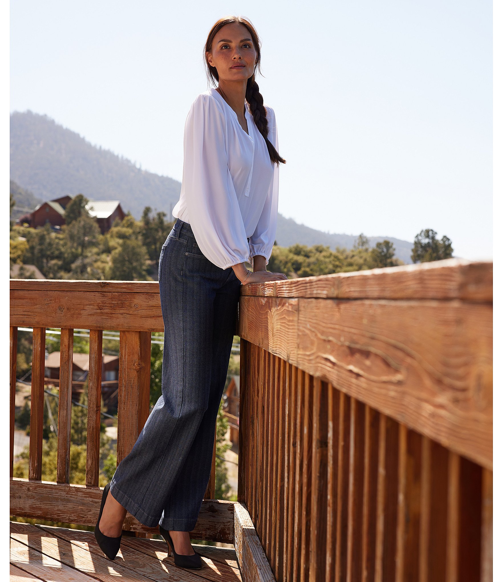 NYDJ Vertical Stripe Teresa Wide Leg High-Rise Lift Tuck® Jeans