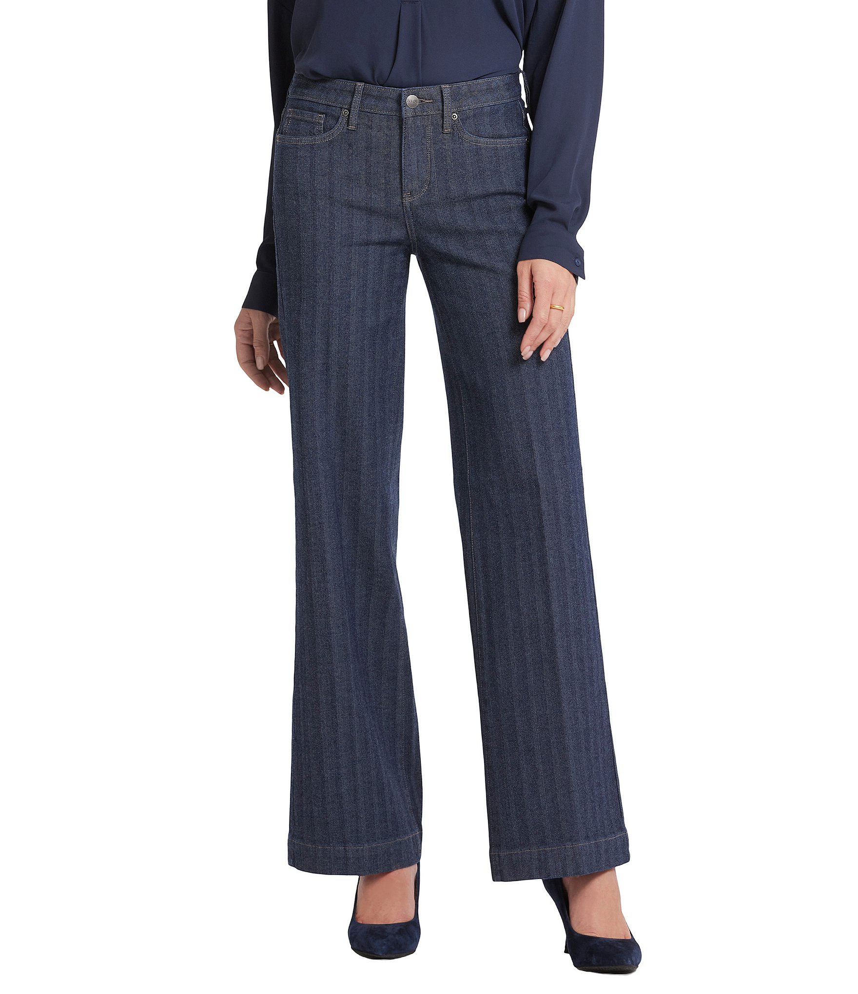 NYDJ Vertical Stripe Teresa Wide Leg High-Rise Lift Tuck