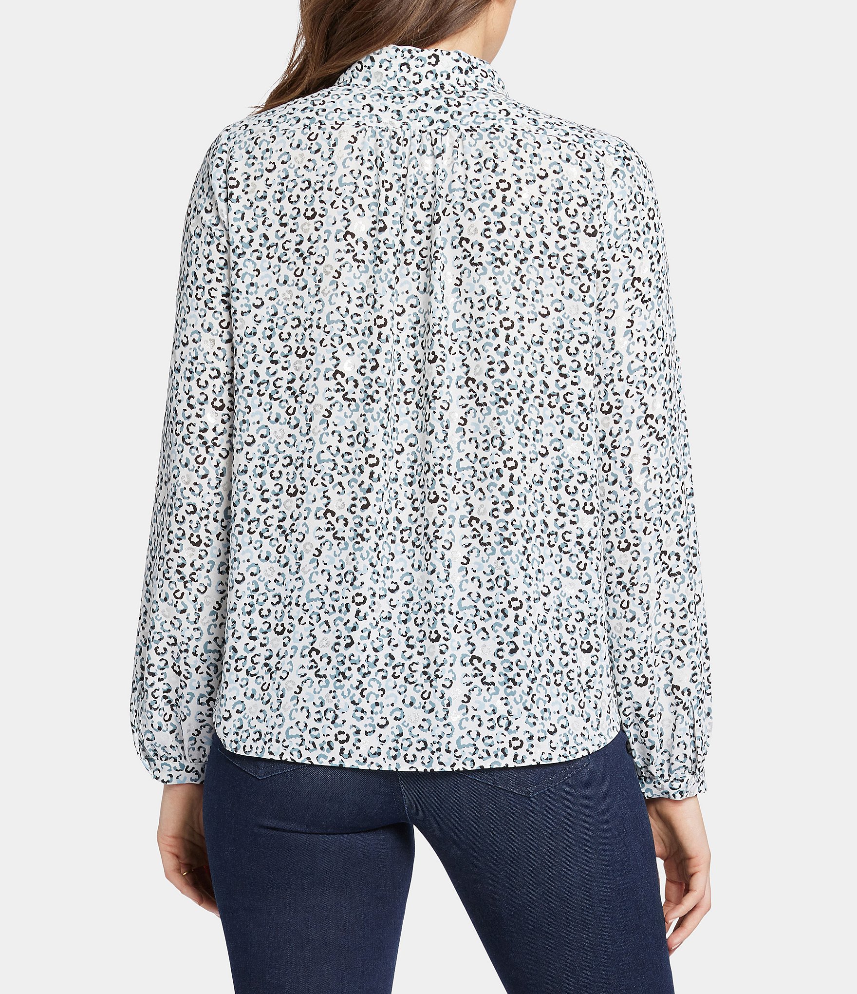NYDJ Woven Printed Point Collar Long Sleeve Blouse