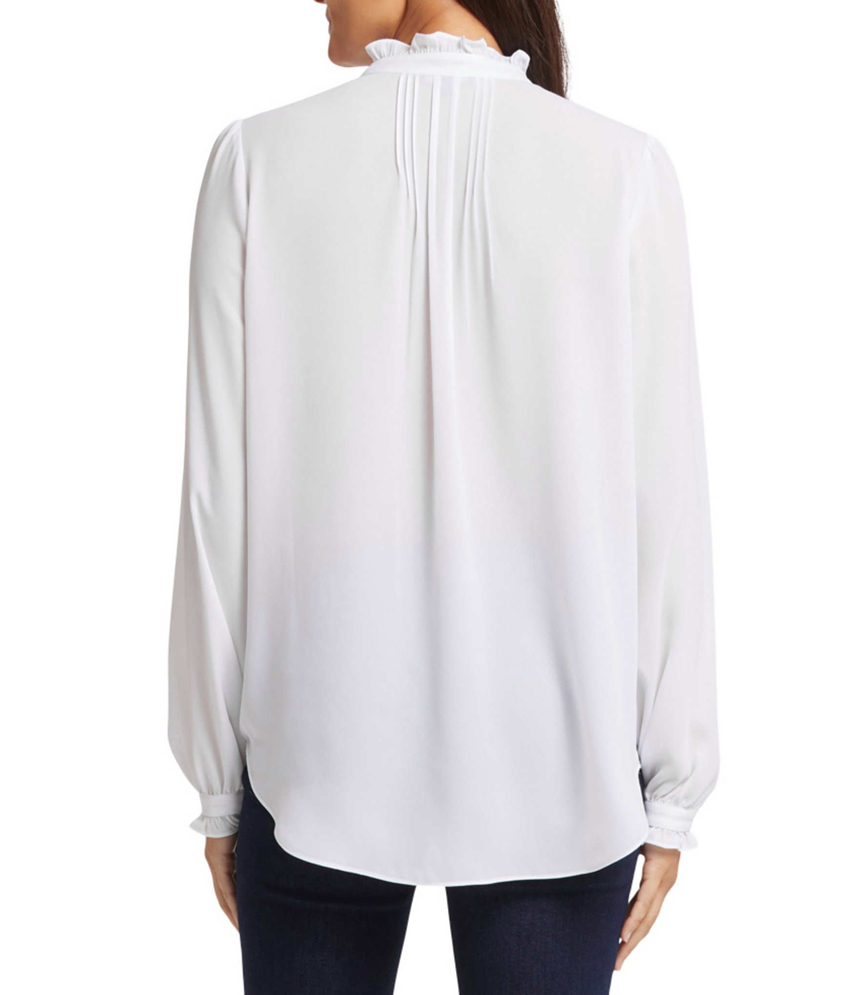 NYDJ Woven Stand Collar Long Sleeve Pleated Front Tunic