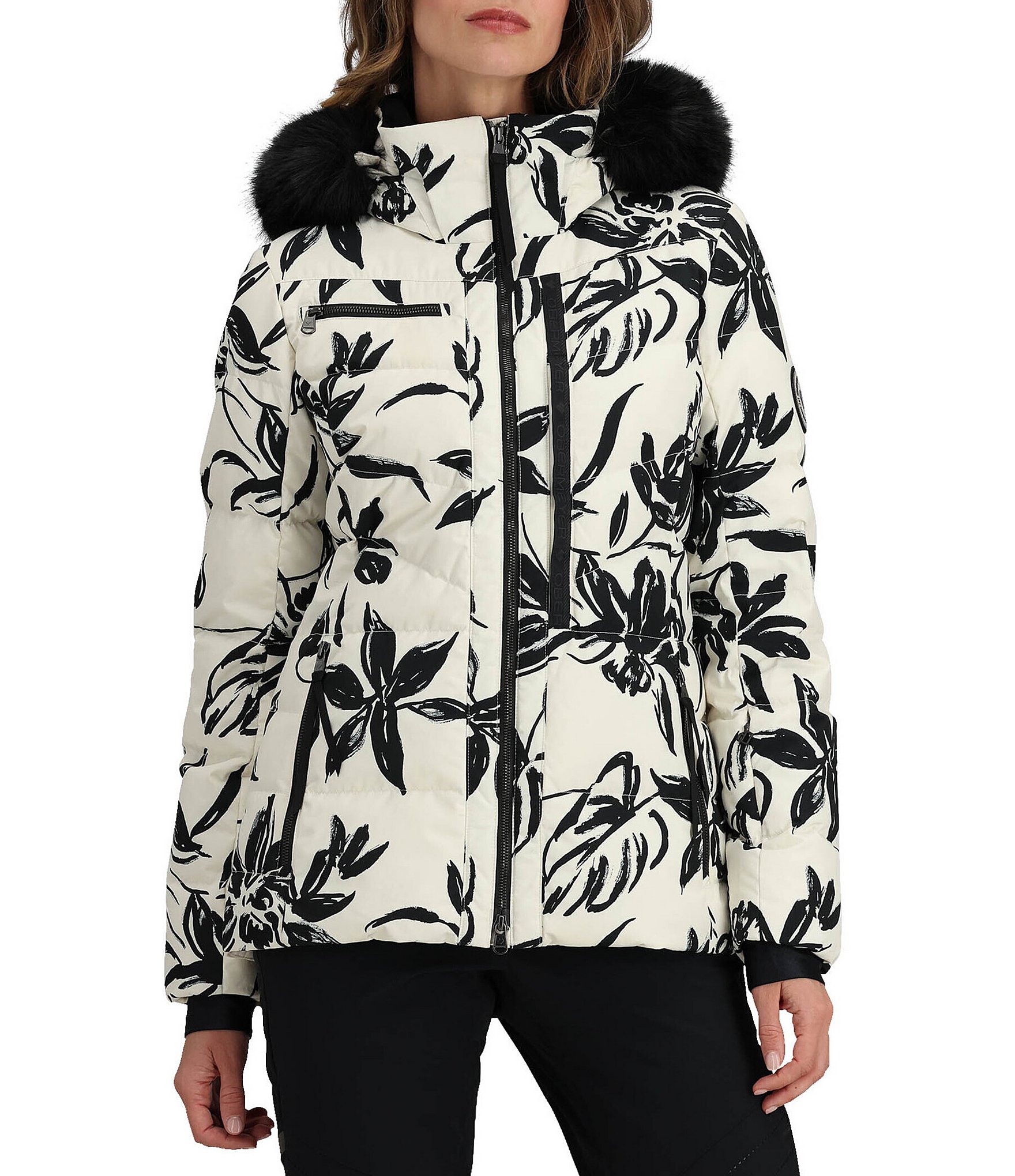 Obermeyer Resort Circe Floral Faux Fur Hooded Zip Front Down Jacket |  Dillard\'s