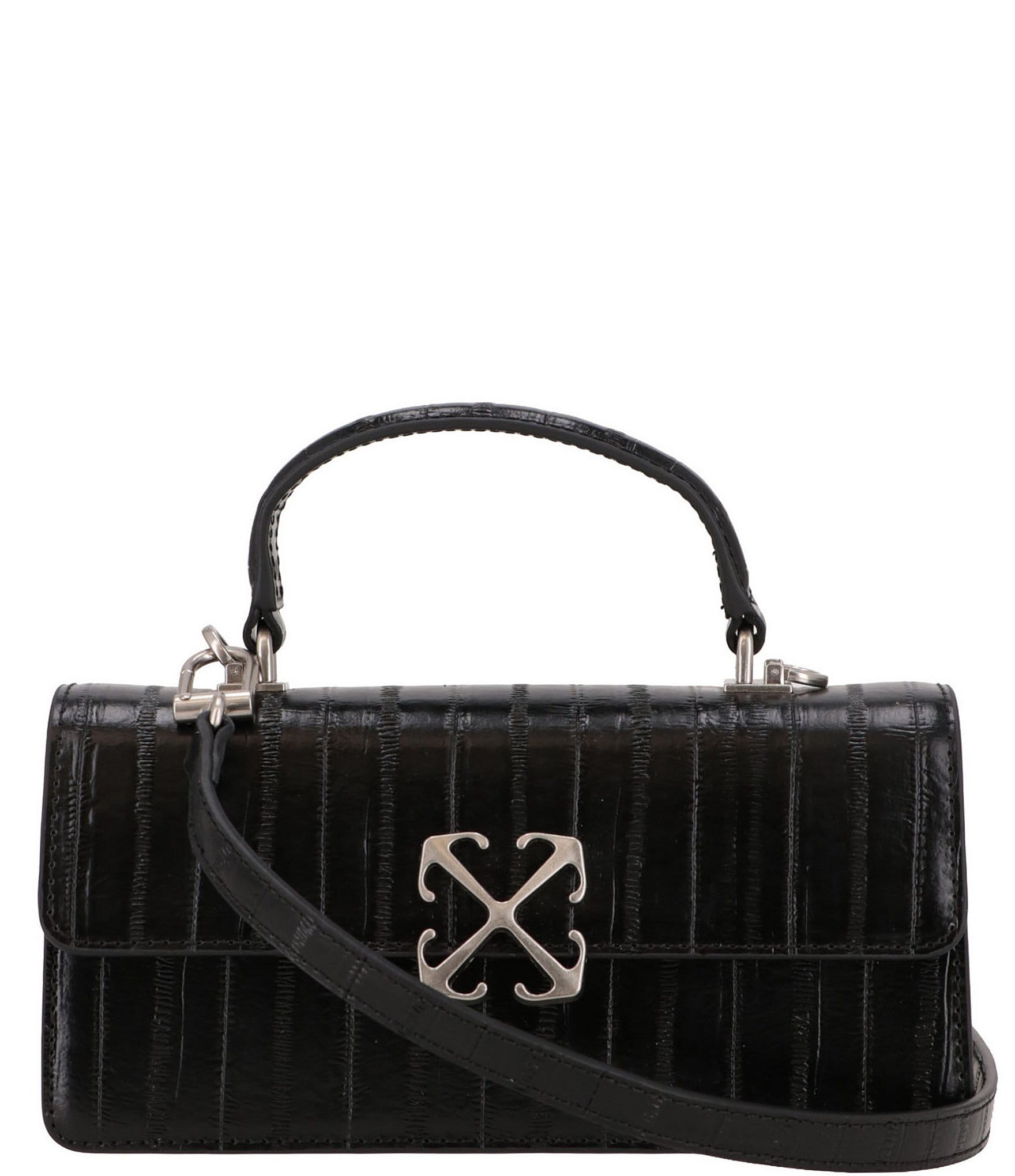 Off-White Jitney East West Croc Top Handle Crossbody Bag