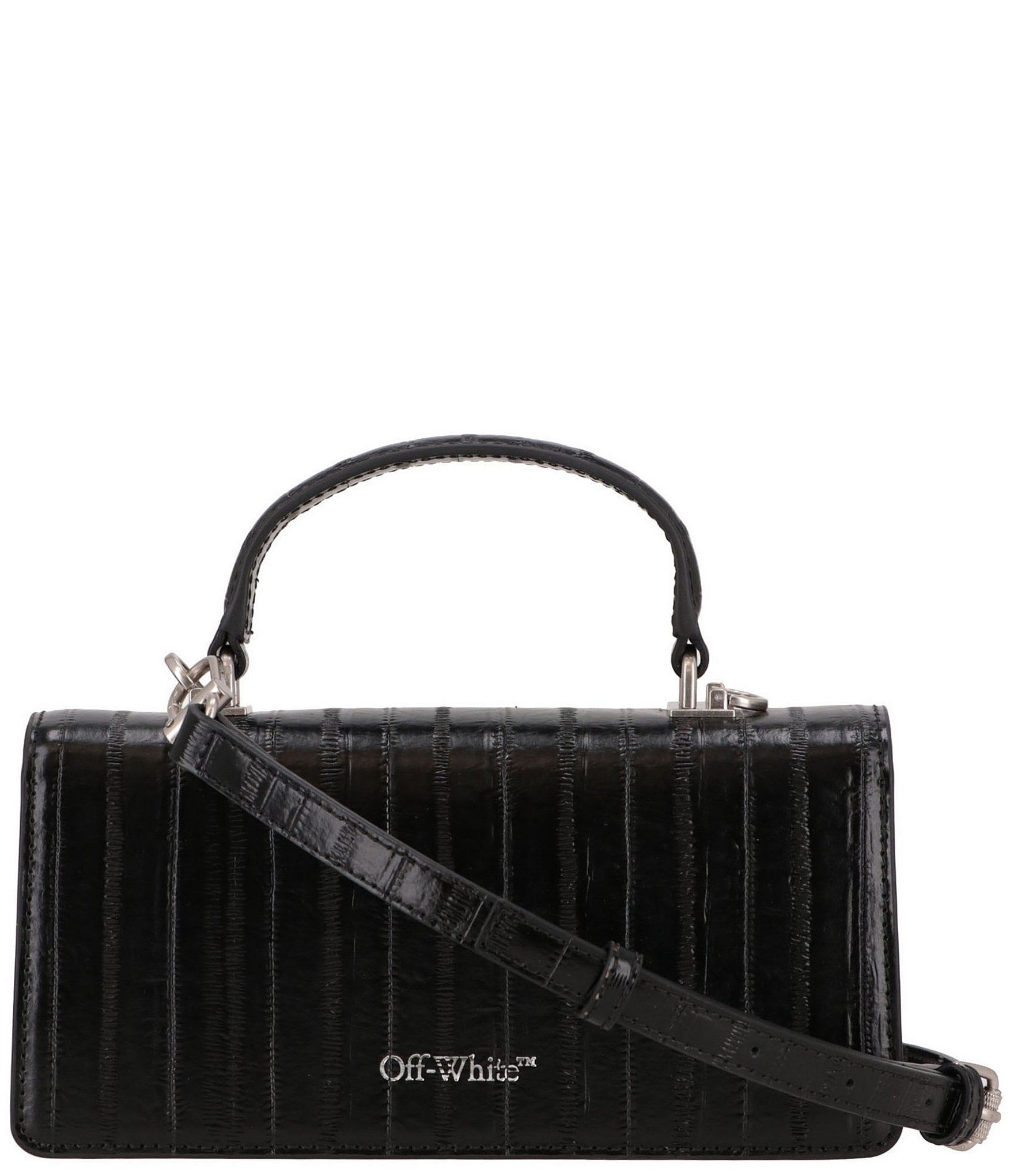 Off-White Jitney East West Croc Top Handle Crossbody Bag