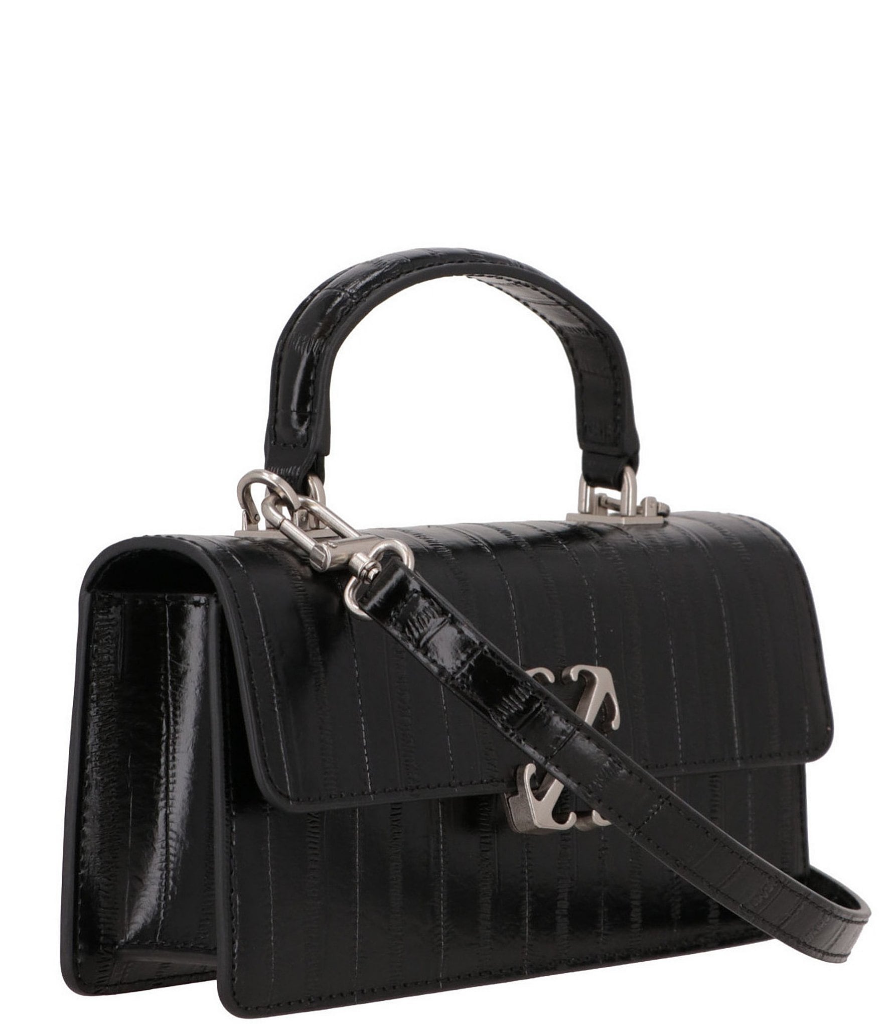 Off-White Jitney East West Croc Top Handle Crossbody Bag