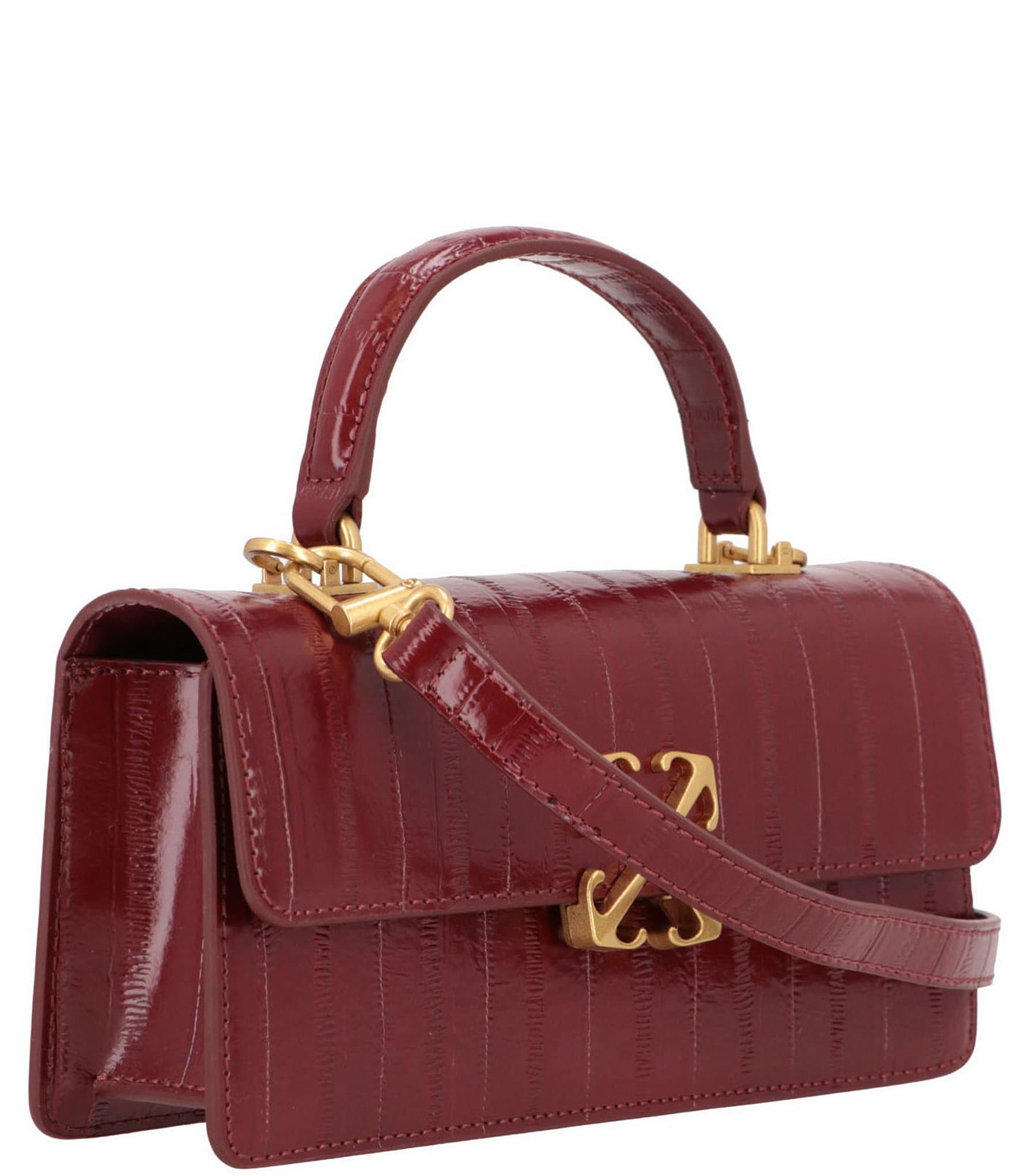 Off-White Jitney East West Croc Top Handle Crossbody Bag