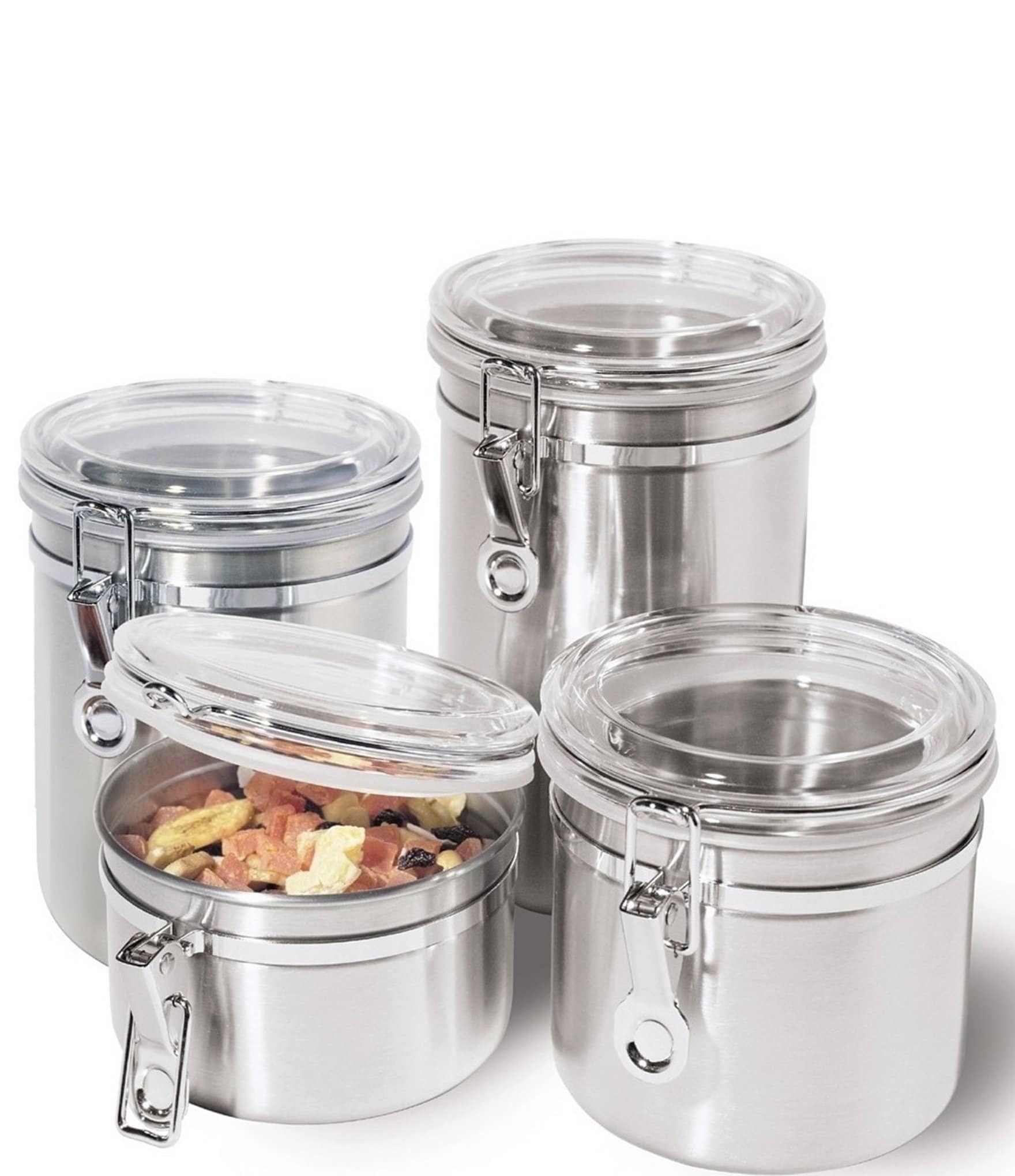 Oggi 4-Piece Stainless Steel Canister Set, Gray
