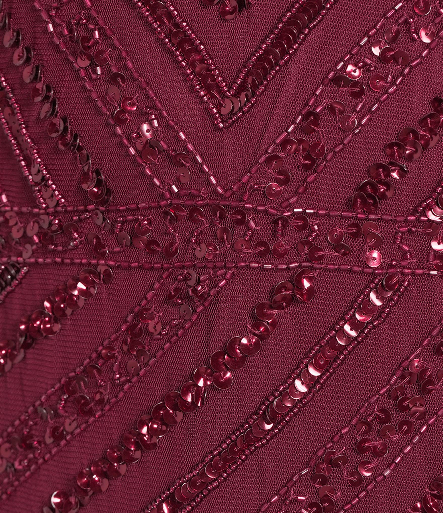 Oleg Cassini Beaded Mesh V-Neck Sleeveless Gown