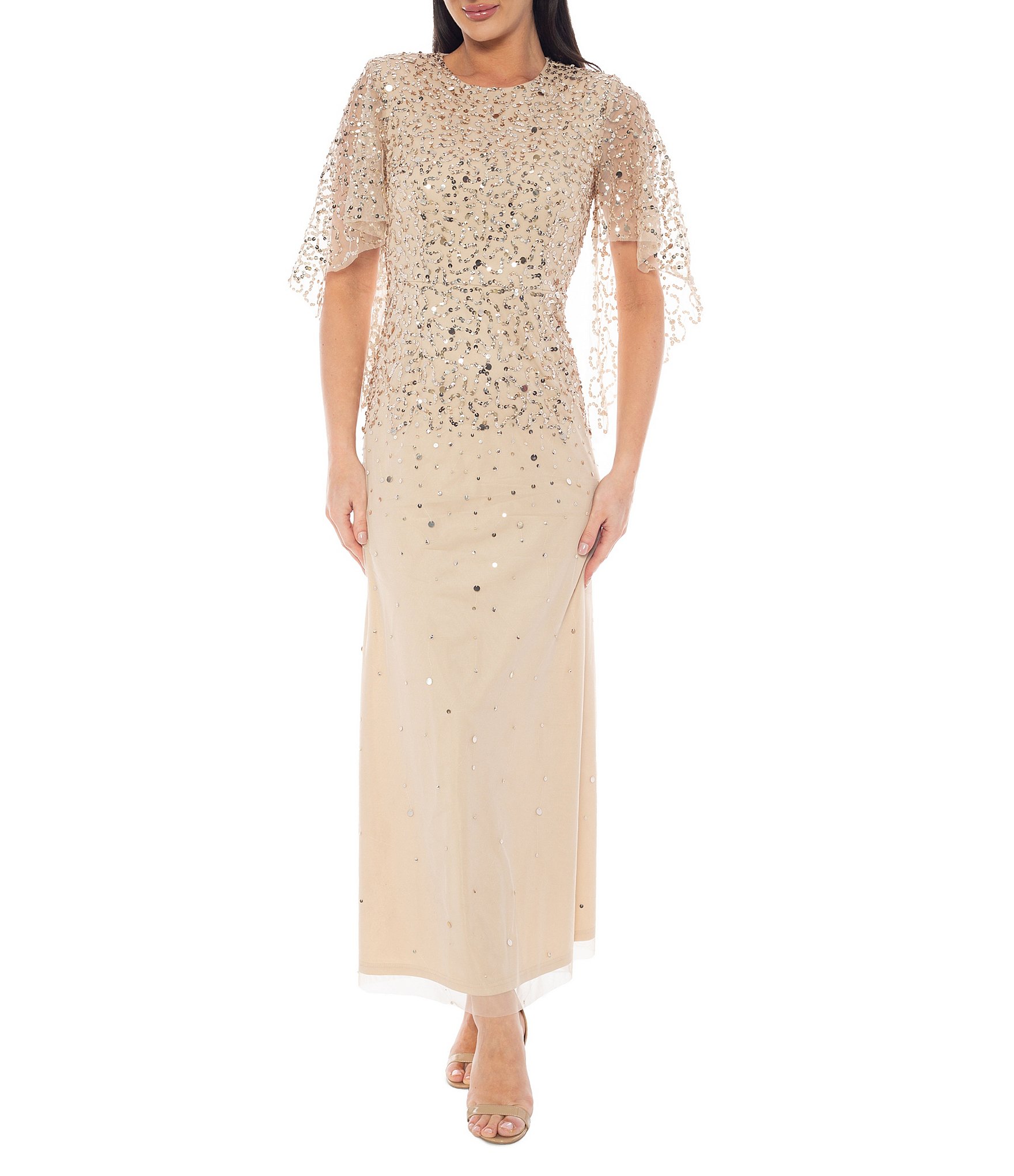 sachin and babi light blue dress Demi Lovato Pleated Camel Chiffon Red Carpet Dress