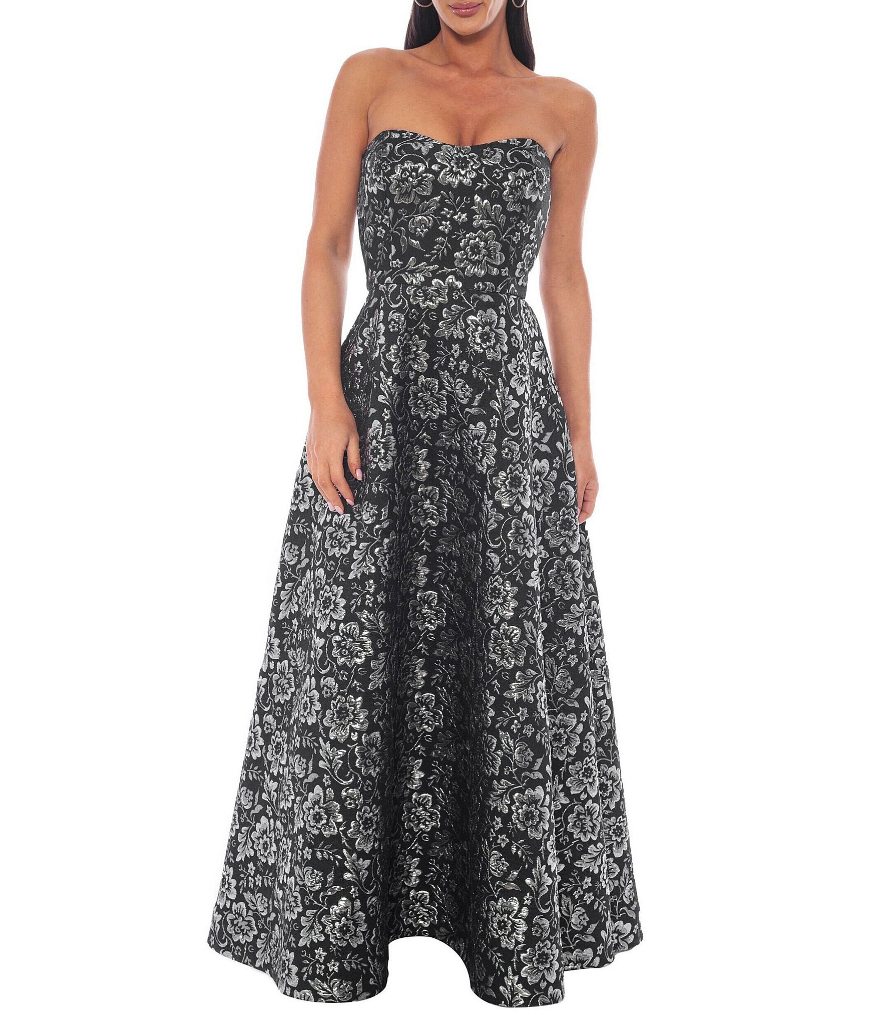 Oleg Cassini Strapless Metallic Brocade Gown