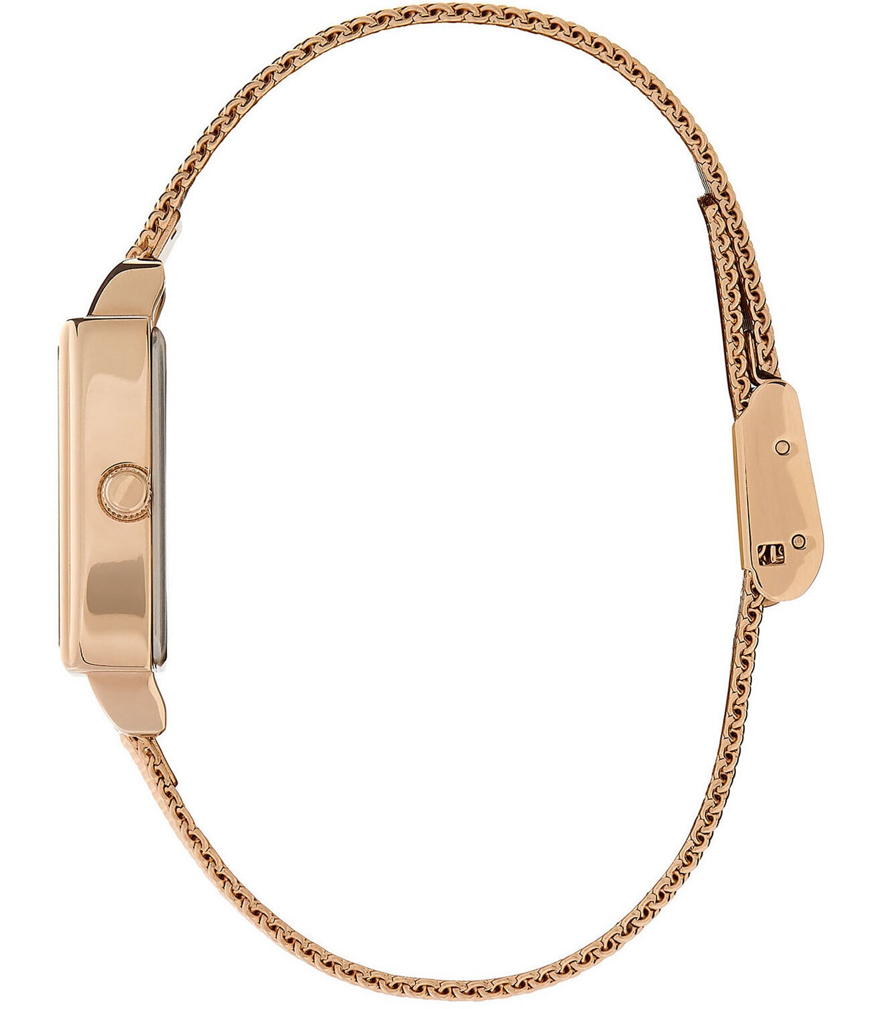 Olivia Burton Rectangle Quartz Analog White Dial Carnation Gold Stainless Steel Mesh Bracelet Watch