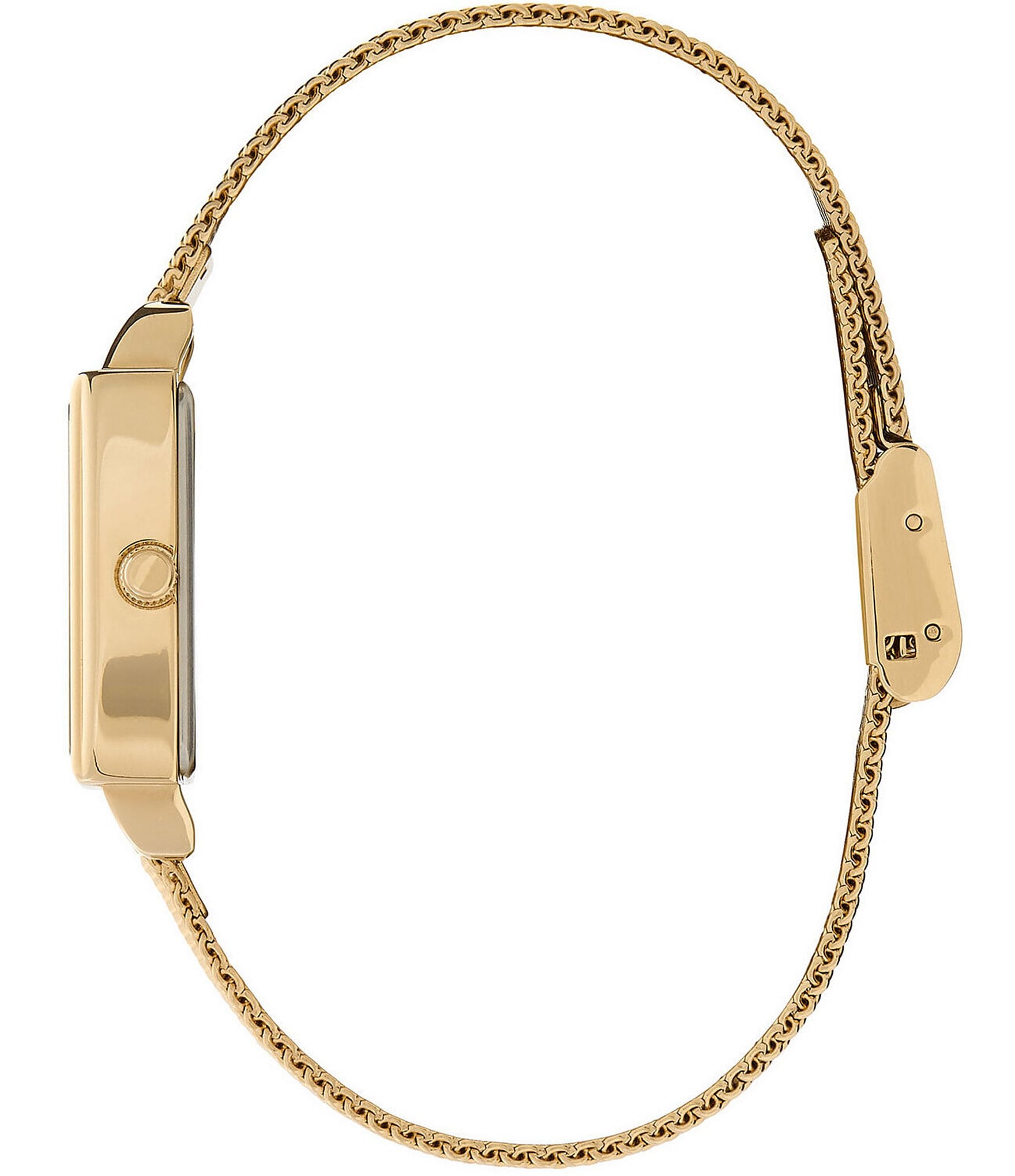 Olivia Burton Rectangle Quartz Analog White Dial Gold Stainless Steel Mesh Bracelet Watch