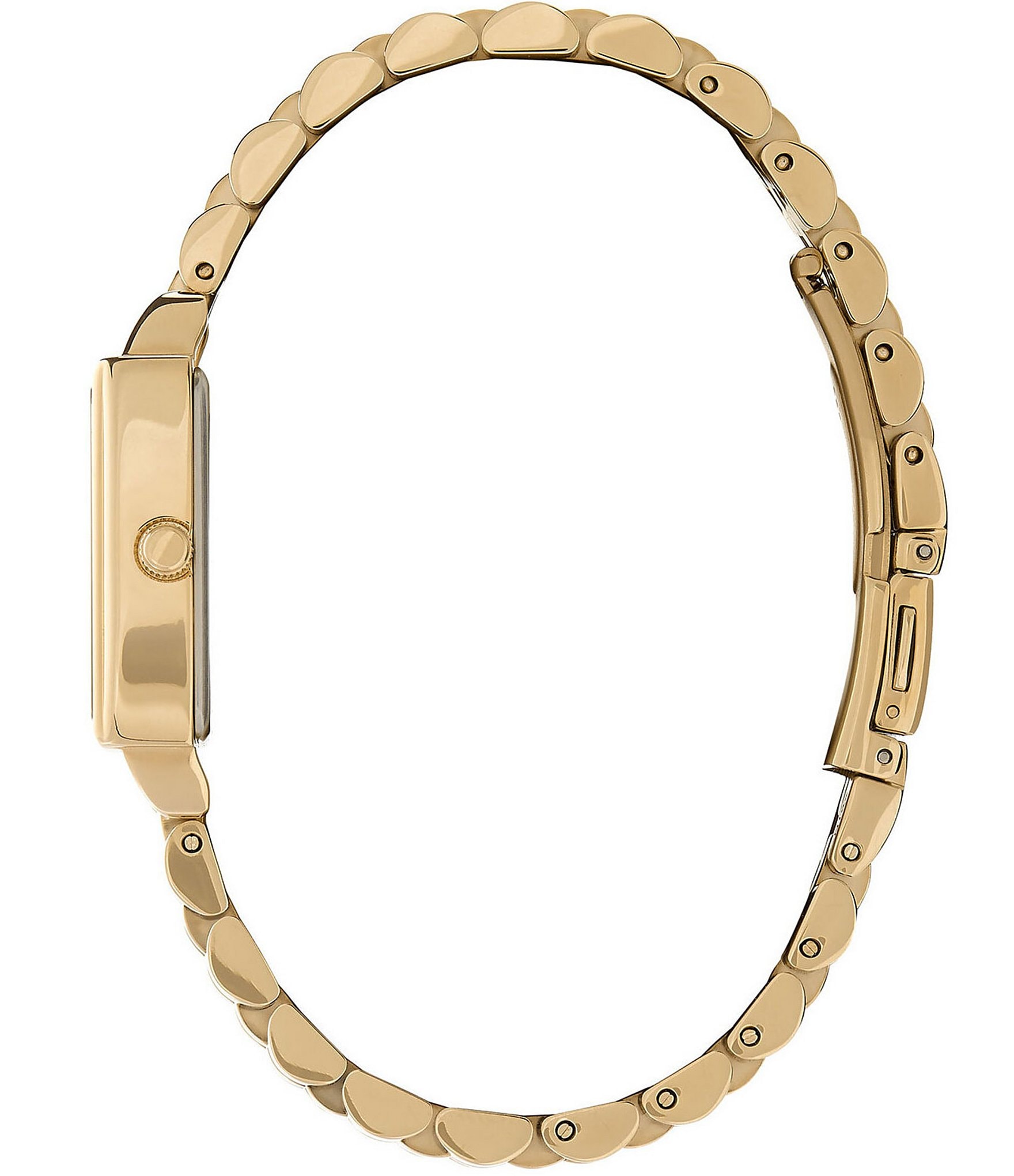 Olivia Burton Rectangle Quartz Analog White Dial Gold Stainless Steel Bracelet Watch