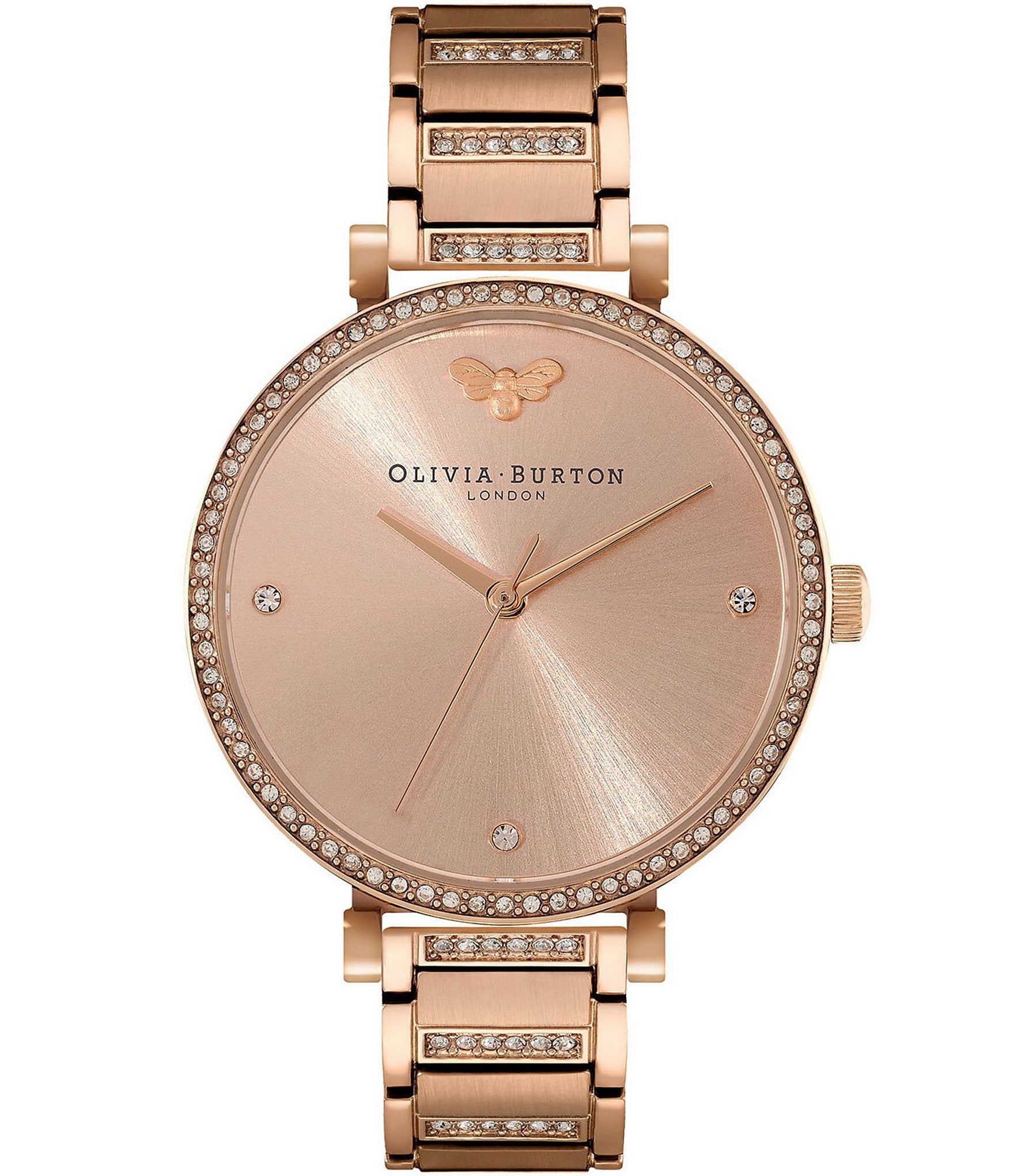 Olivia Burton T-Bar Quartz Analog Blush Dial Carnation Gold Stainless Steel Bracelet Watch