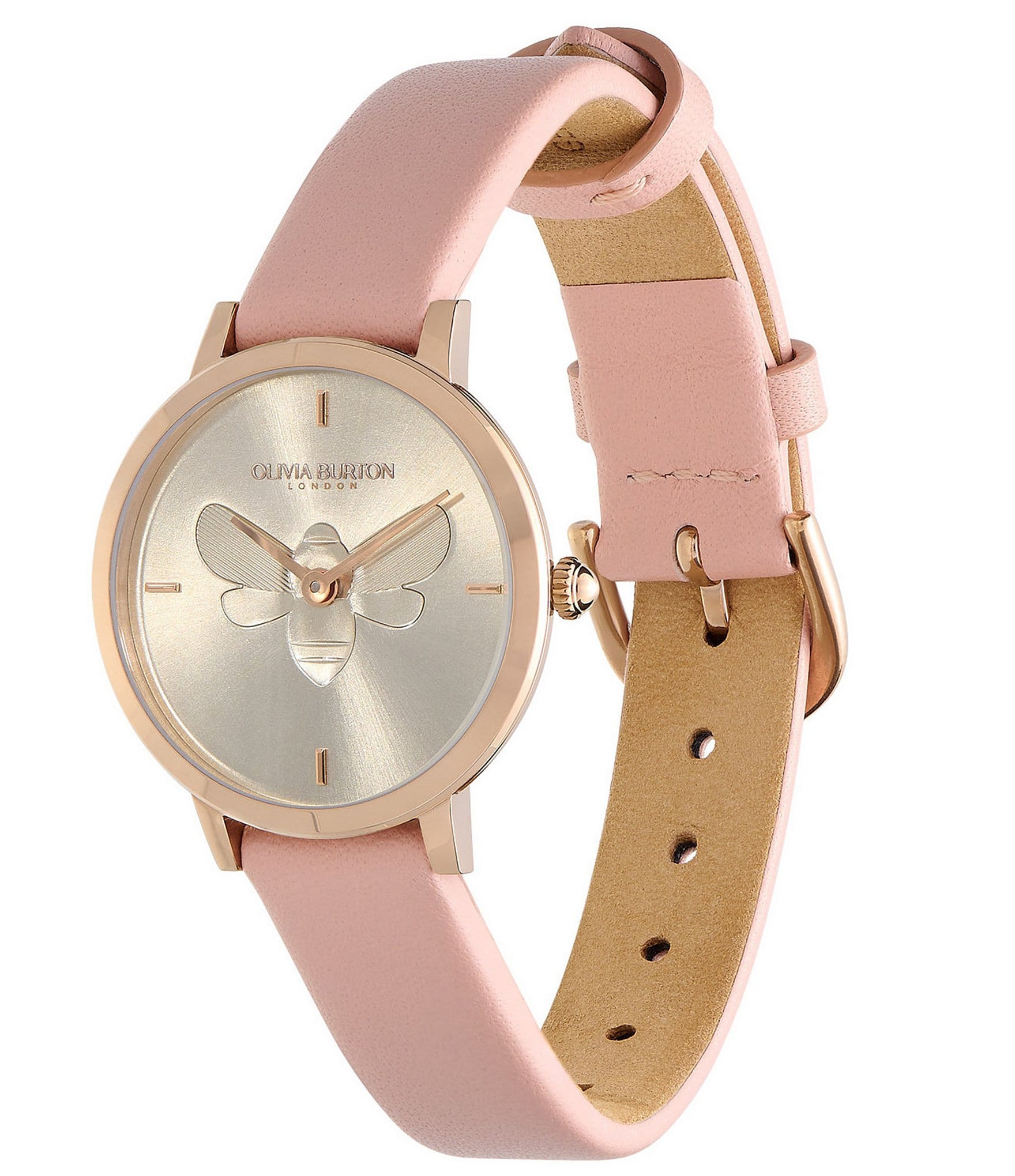 Olivia Burton Women's Bee Ultra Quartz Analog Blush Leather Strap Watch