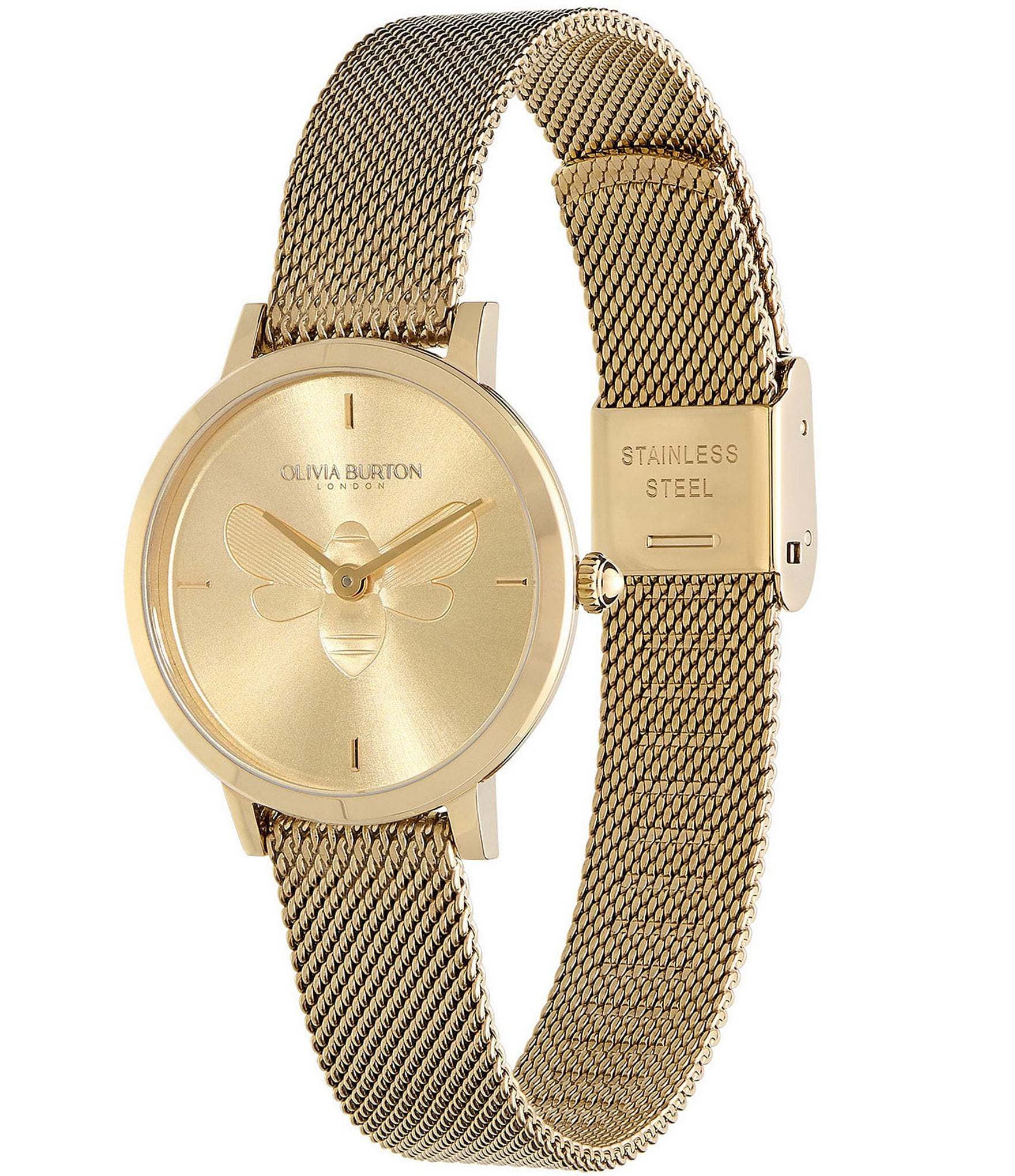 Olivia Burton Women's Bee Ultra Quartz Analog Gold Stainless Steel Mesh Bracelet Watch