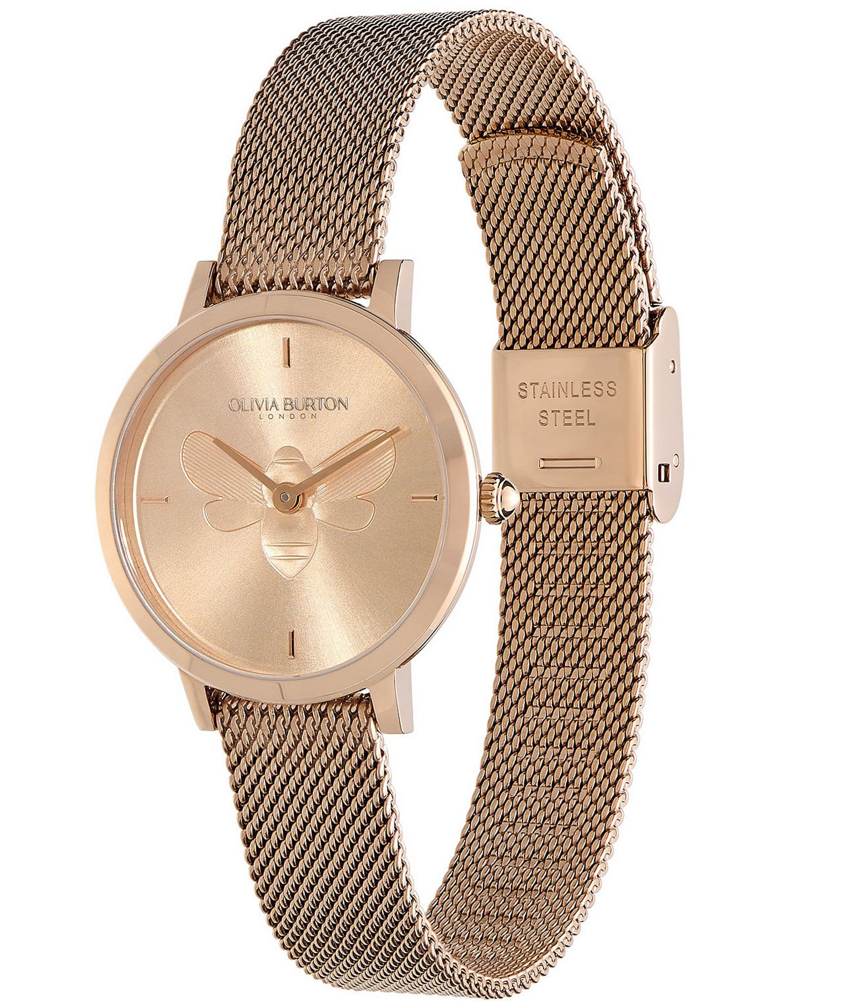 Olivia Burton Women's Bee Ultra Slim Carnation Gold Mesh Watch