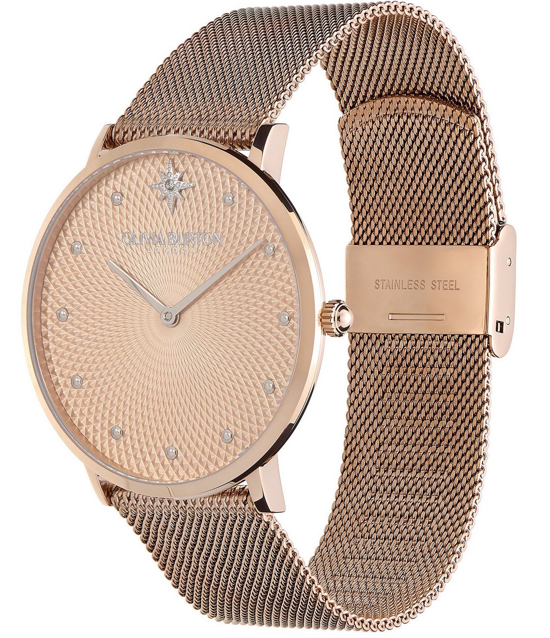 Olivia Burton Women's Celestial Quartz Analog Carnation Gold Stainless Steel Mesh Bracelet Watch