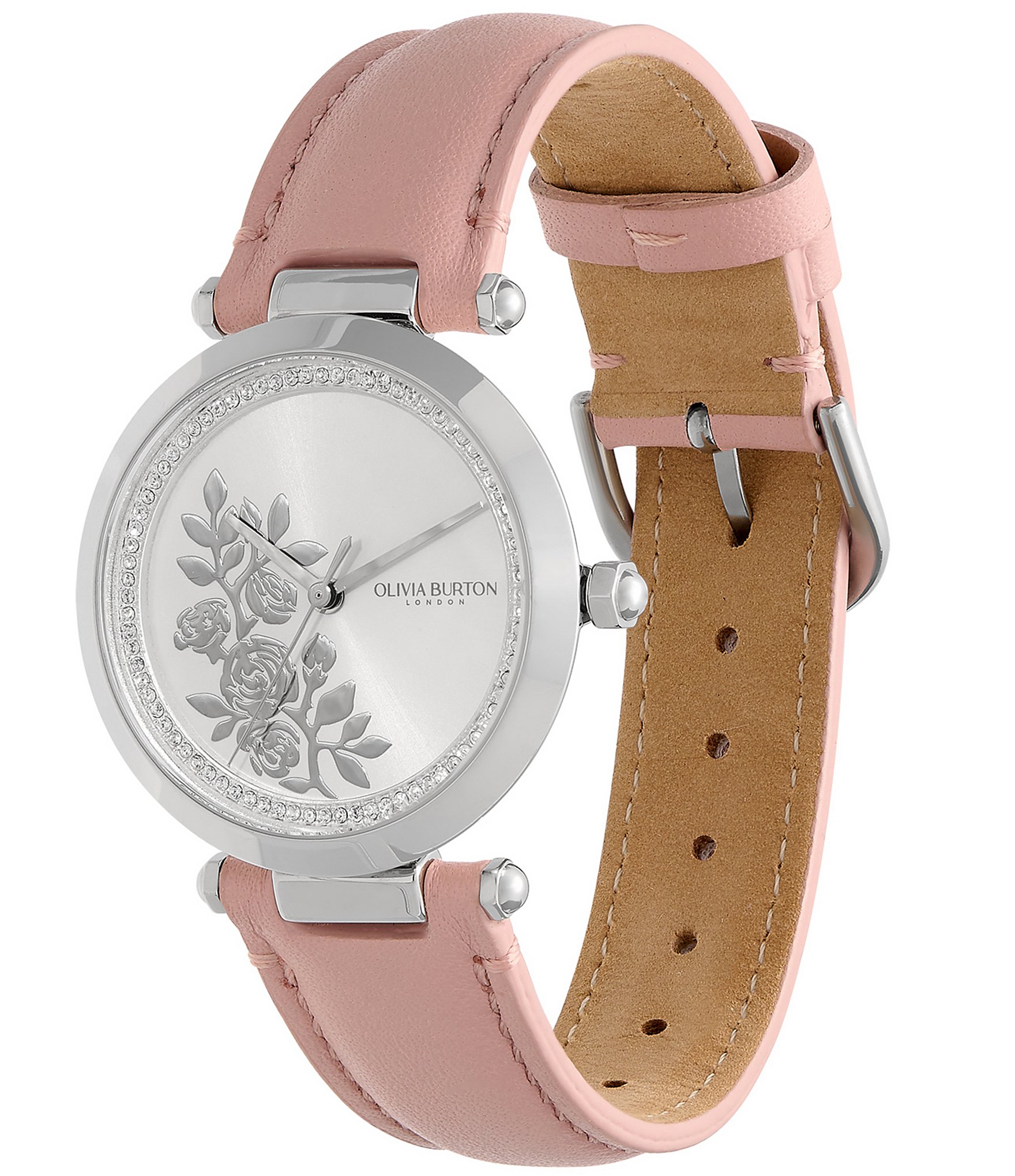 Olivia Burton Women's Floral T-Bar Quartz Analog Blush Leather Strap Watch