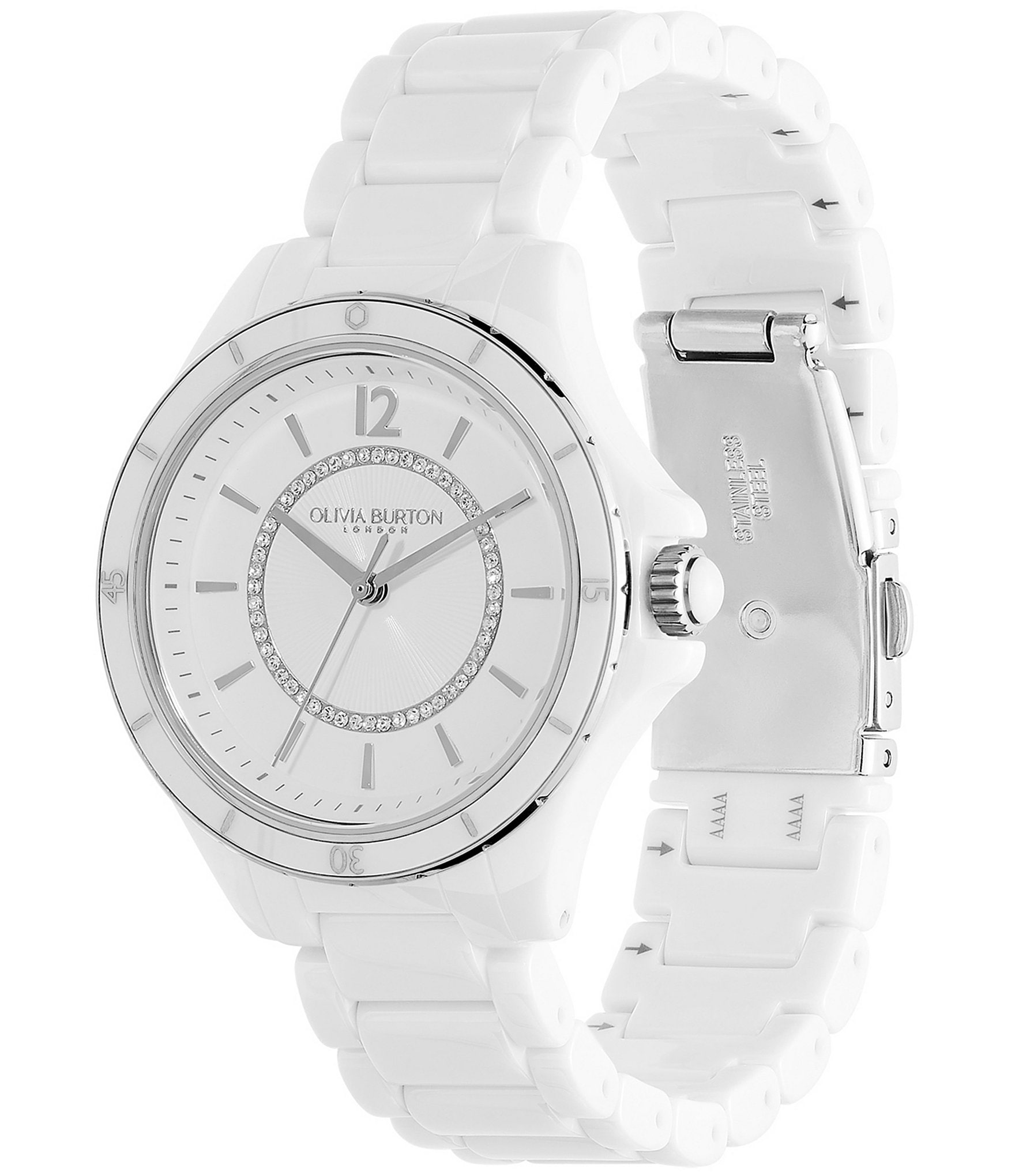 Olivia Burton Women's Sport Luxe Quartz Chronograph White Ceramic Bracelet Watch