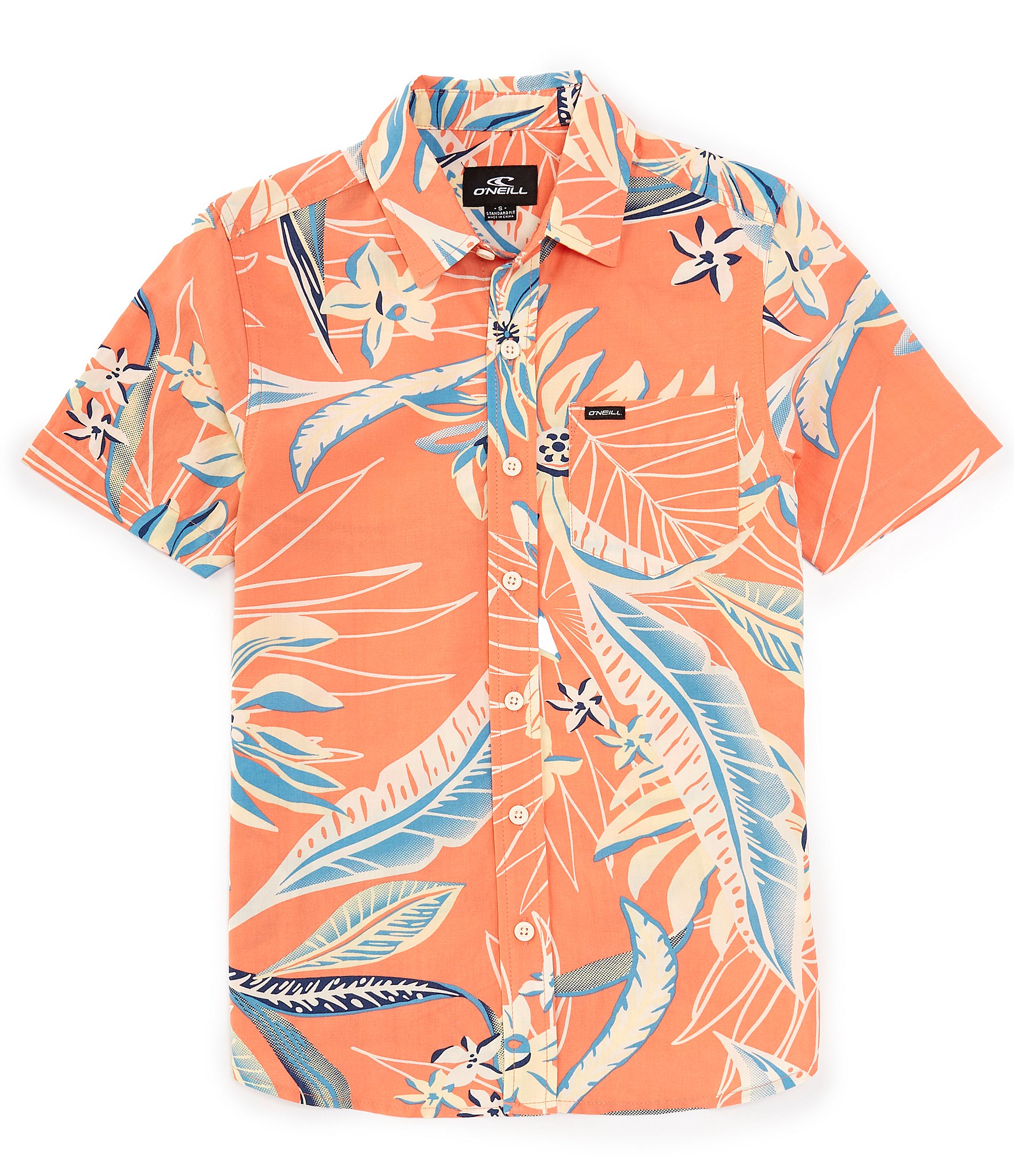 O'Neill Big Boys 8-20 Oasis Tropical Eco Printed Short Sleeve Button-Up Shirt