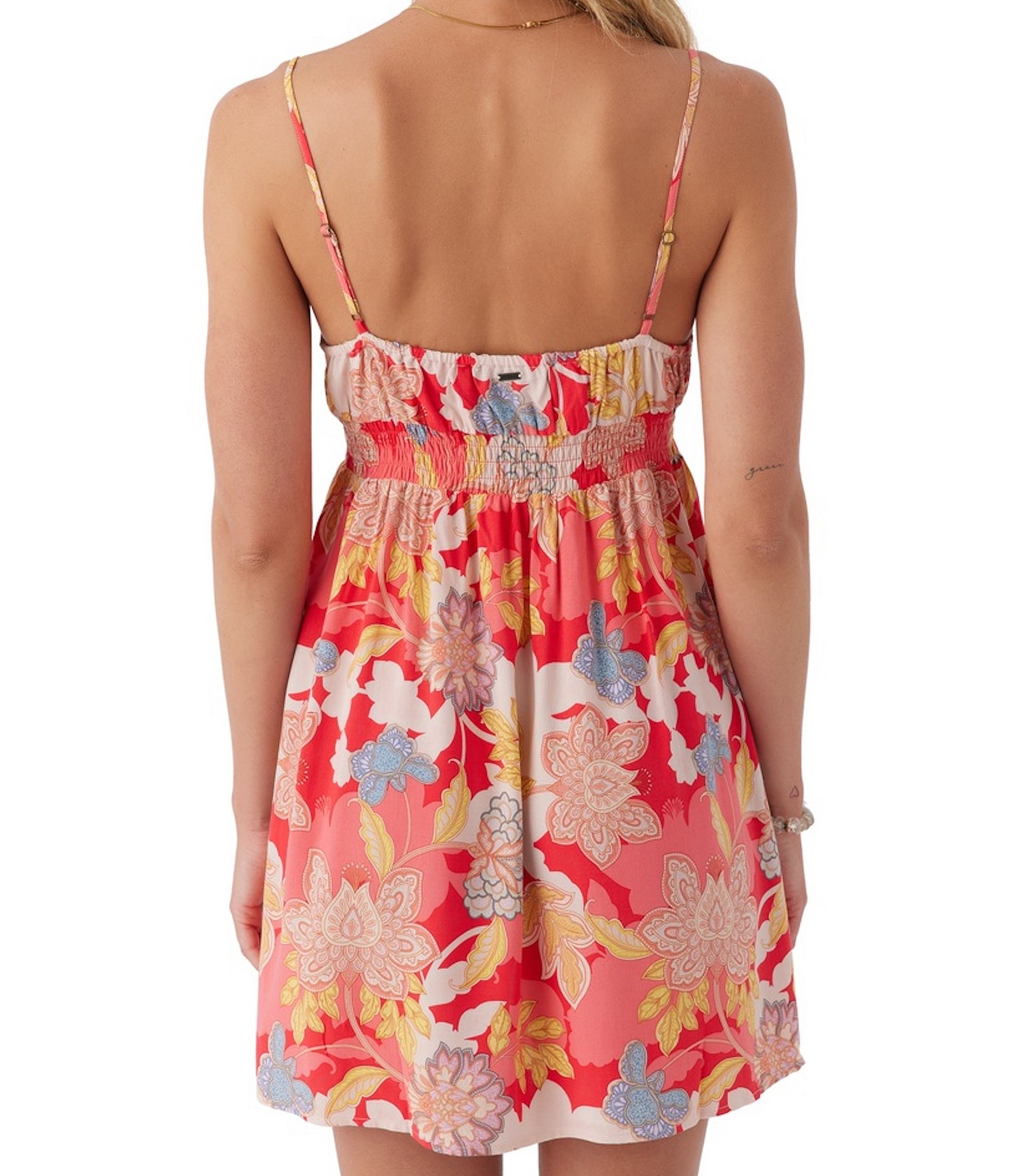 O'Neill Florent Tropical Floral Print Smocked Waist Mini Dress