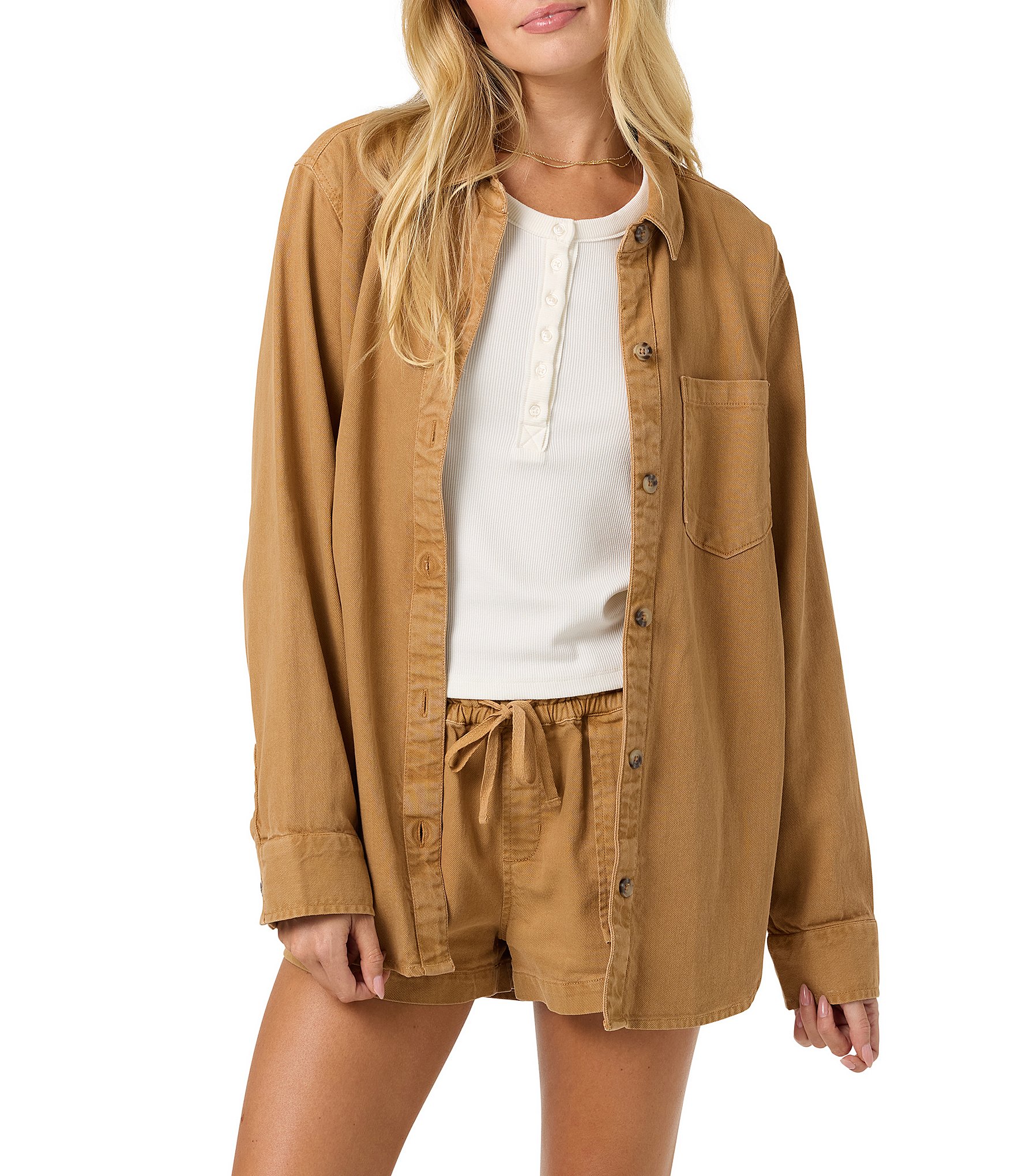 O'Neill Sevie Patch Pocket Long Sleeve Twill Shacket