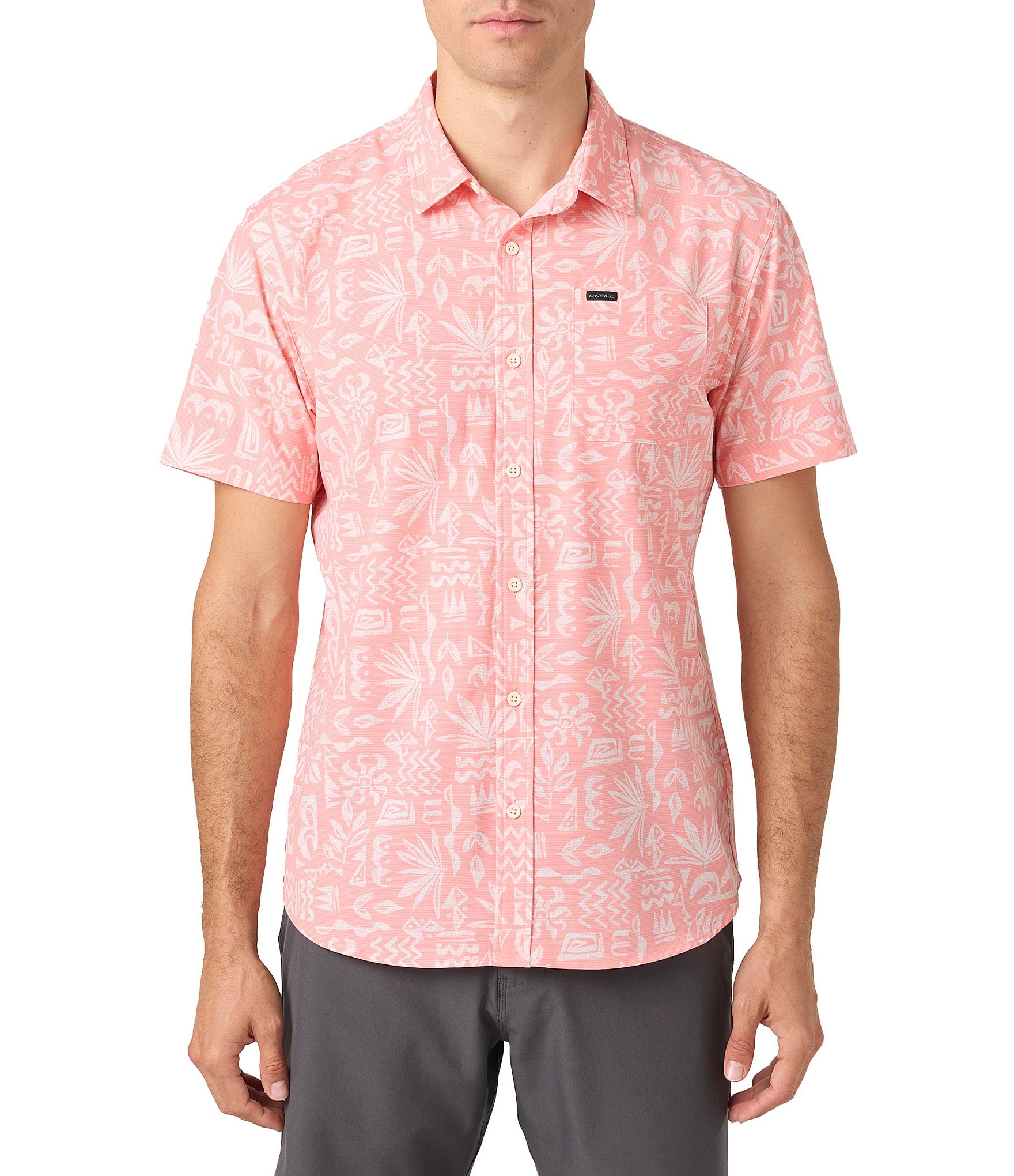 O'Neill TRVLR UPF Traverse Slub Standard-Fit Short Sleeve Printed Woven Shirt