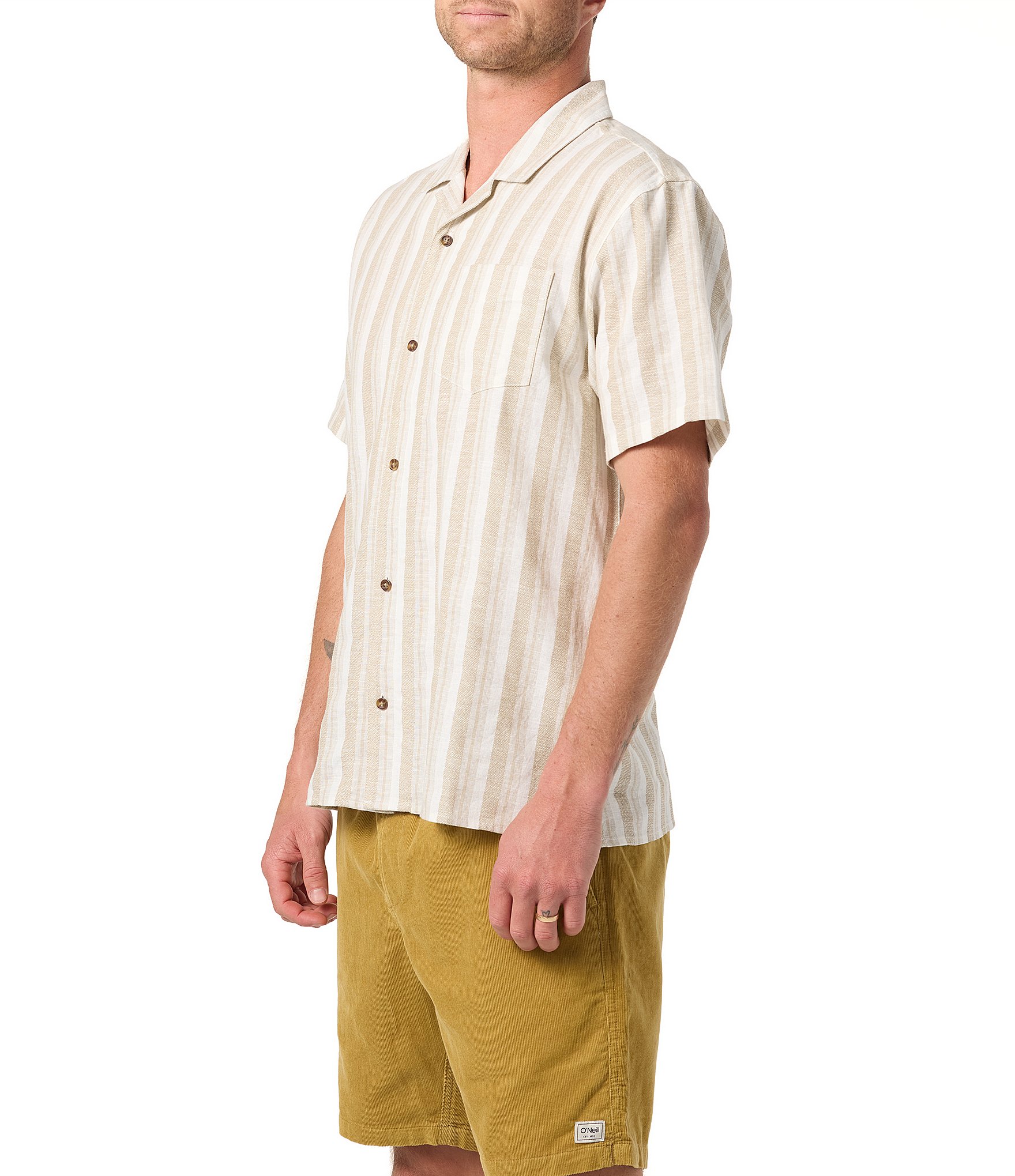 O'Neill Vertical Striped Short Sleeve Dobby Linen Blend Shirt