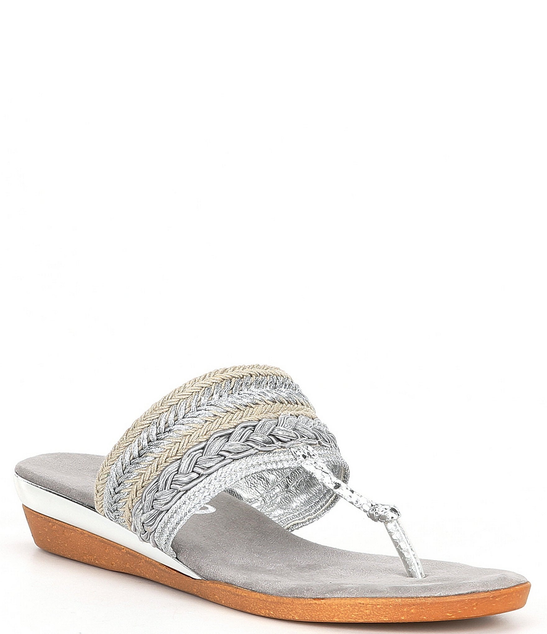 Onex Coast Banded Raffia Metallic Thong Wedge Sandals | Dillard's