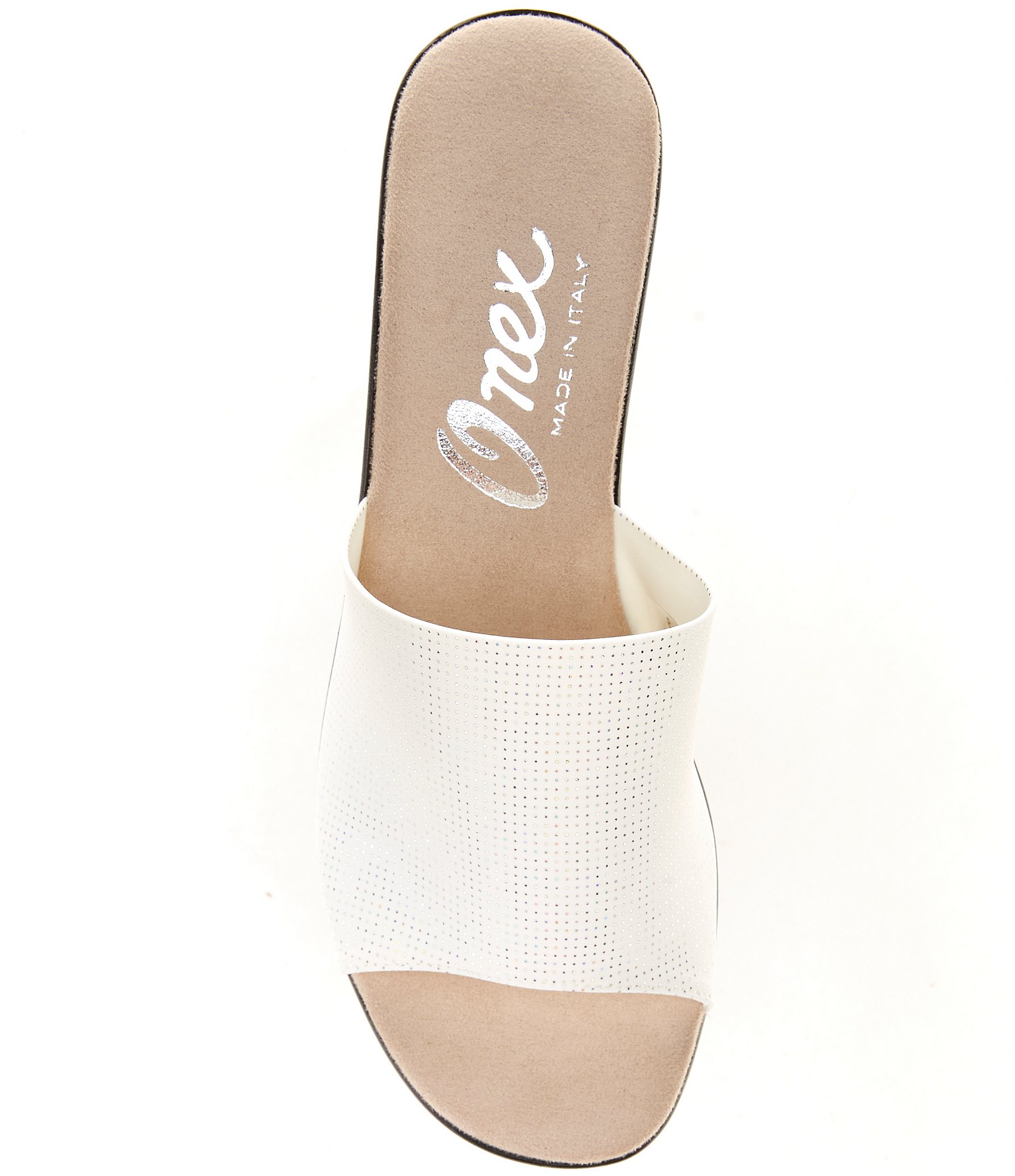 Onex Rebecca Iridescent Fabric Banded Block Heel Slip-On Sandals