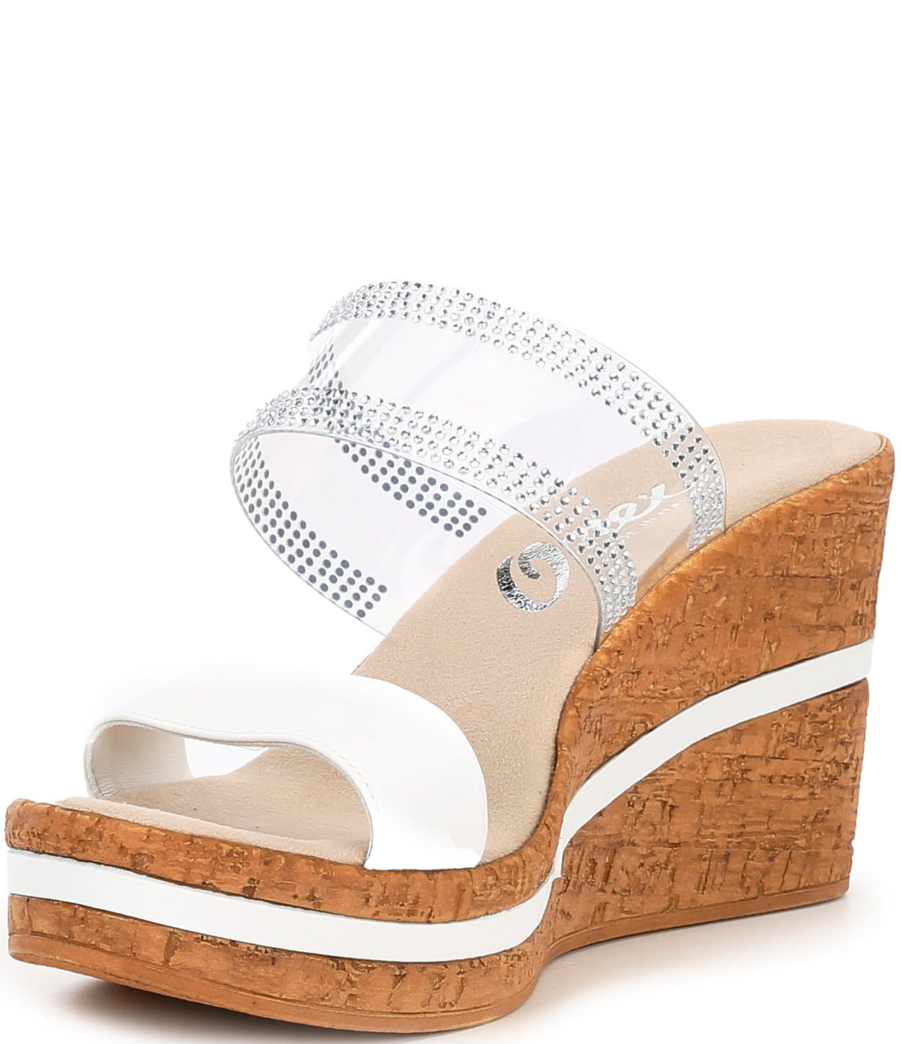 Onex Vanish Leather Rhinestone Cork Wedge Platform Sandals