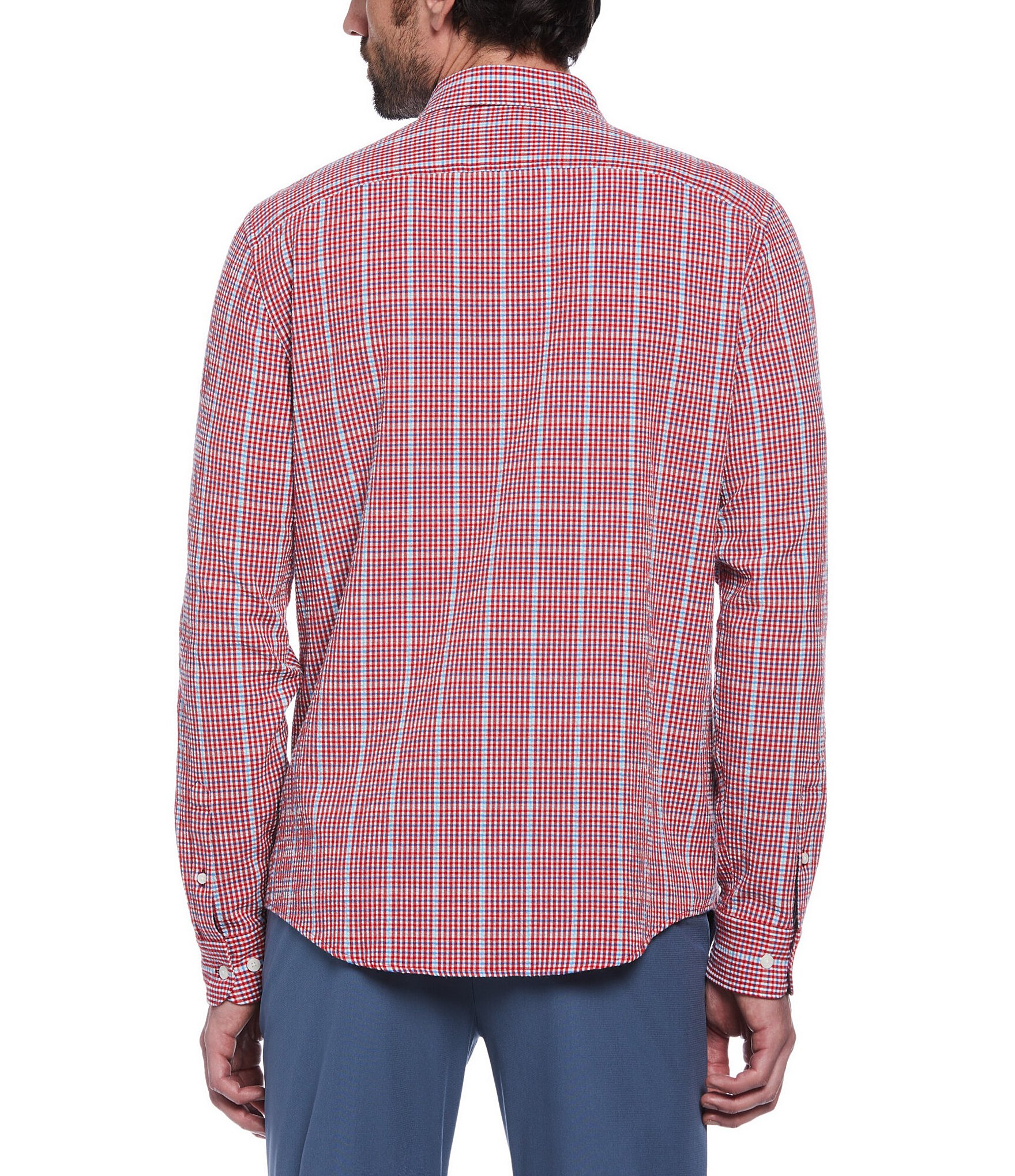 Original Penguin Seersucker Plaid Long Sleeve Woven Shirt