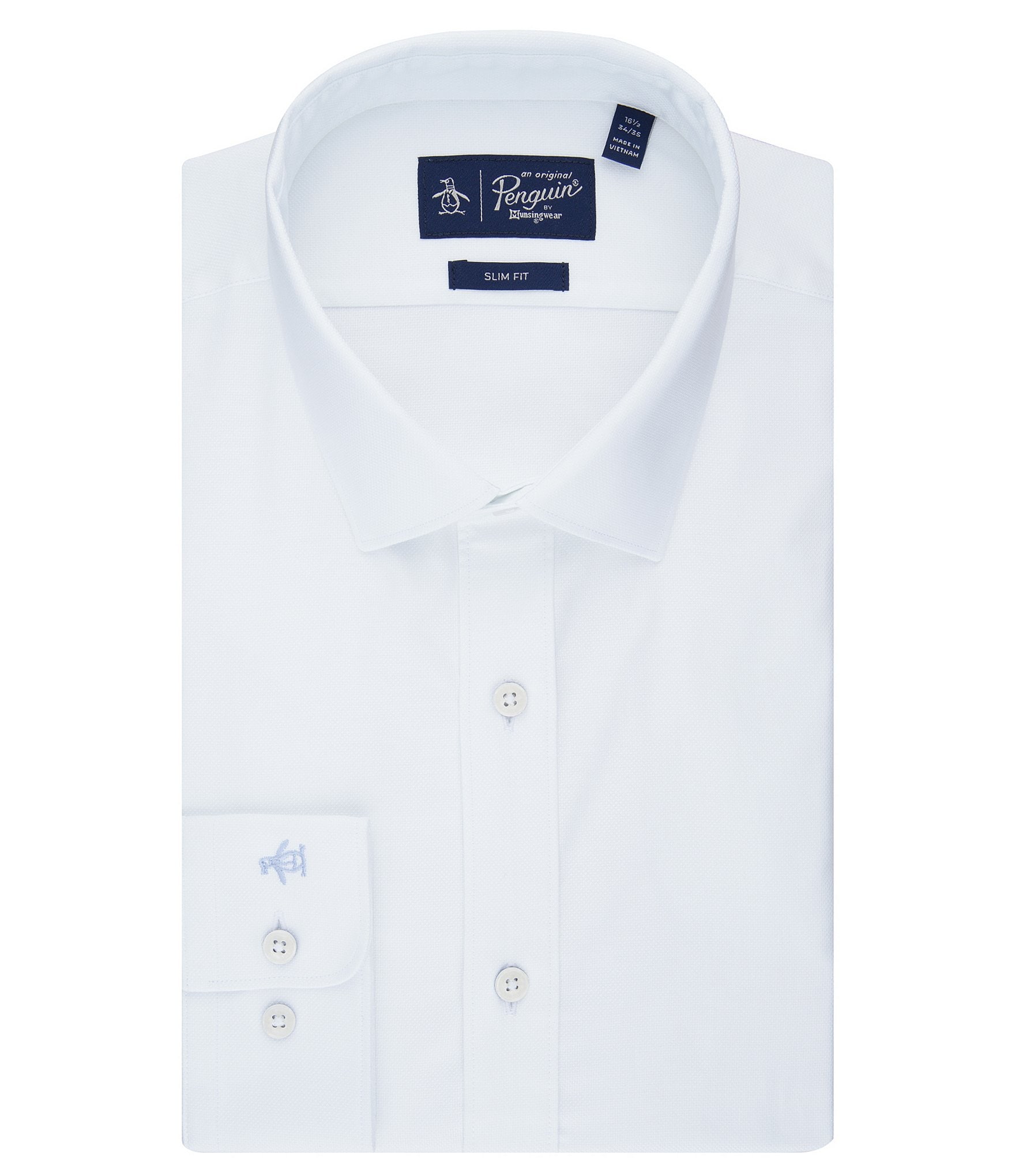 Original Penguin Slim Fit Stretch Spread Collar Royal Oxford Dress Shirt